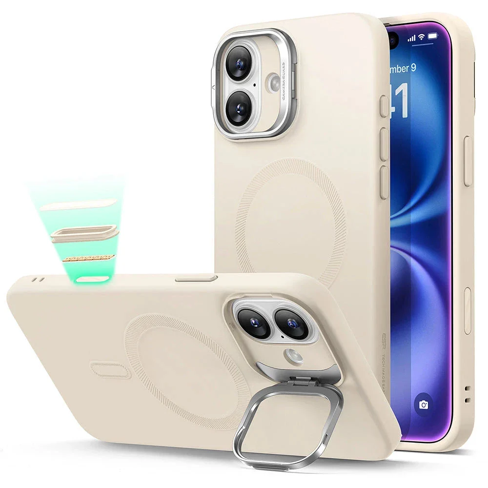 iPhone 16 Plus Cloud Soft Magnetic Case (Camera Control, Stash Stand) - Light Tan