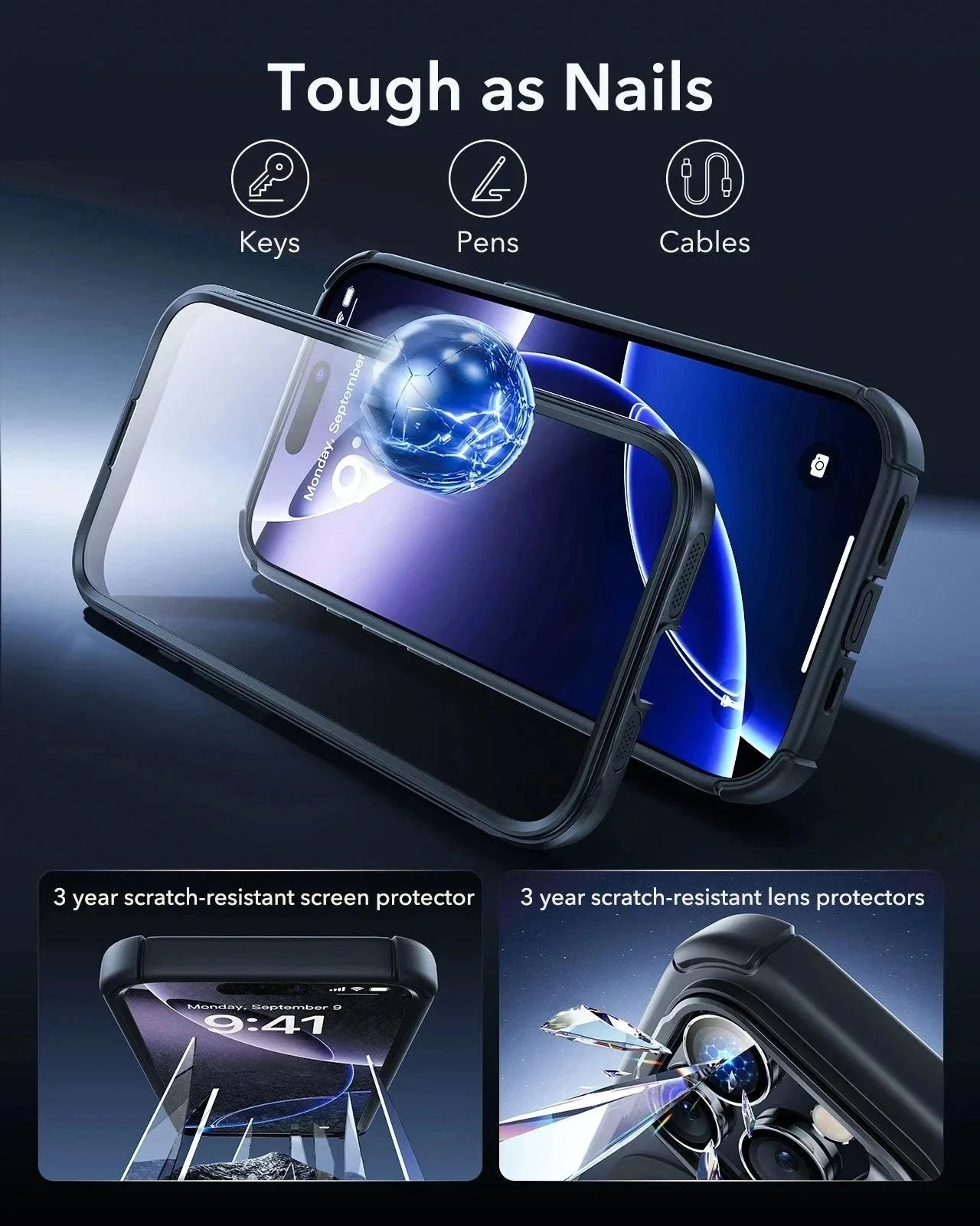 iPhone 16 Pro Armor Tough Magnetic Case (Camera Control, Stash Stand) - Clear Black - Image 9