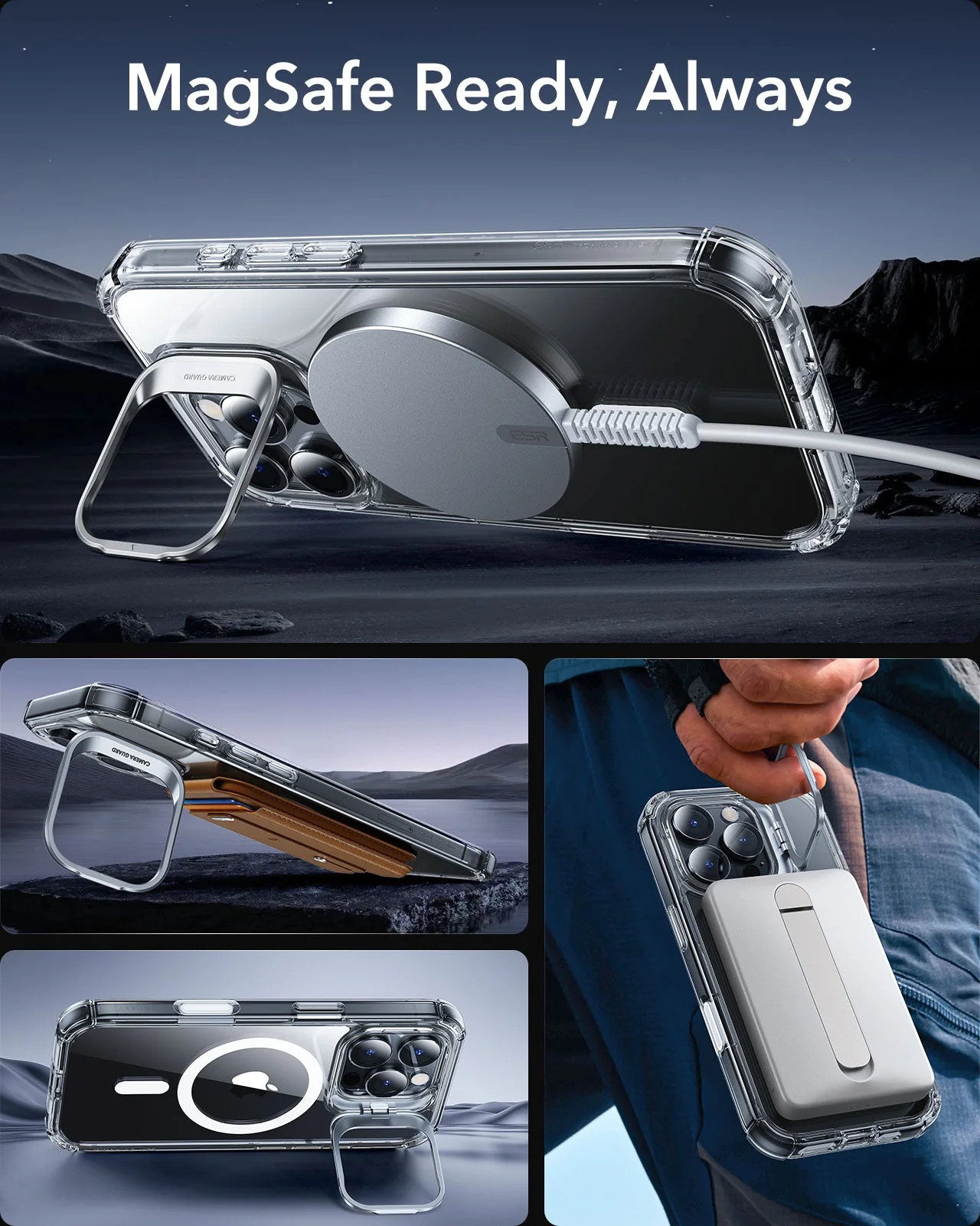iPhone 16 Pro Armor Tough Magnetic Case (Camera Control, Stash Stand) - Clear - Image 6
