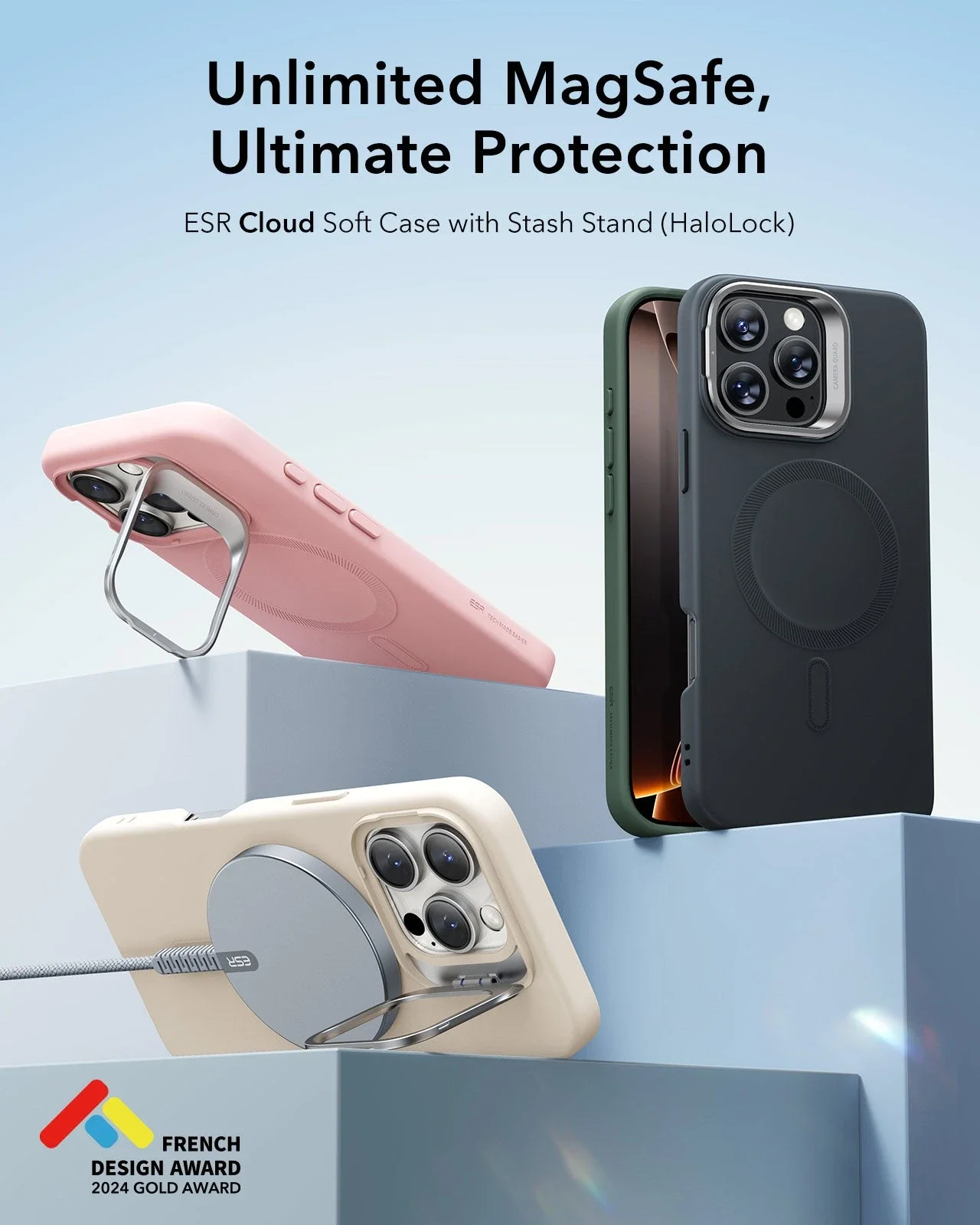 iPhone 16 Pro Cloud Soft Case with Stash Stand (HaloLock) - Light Tan - Image 2