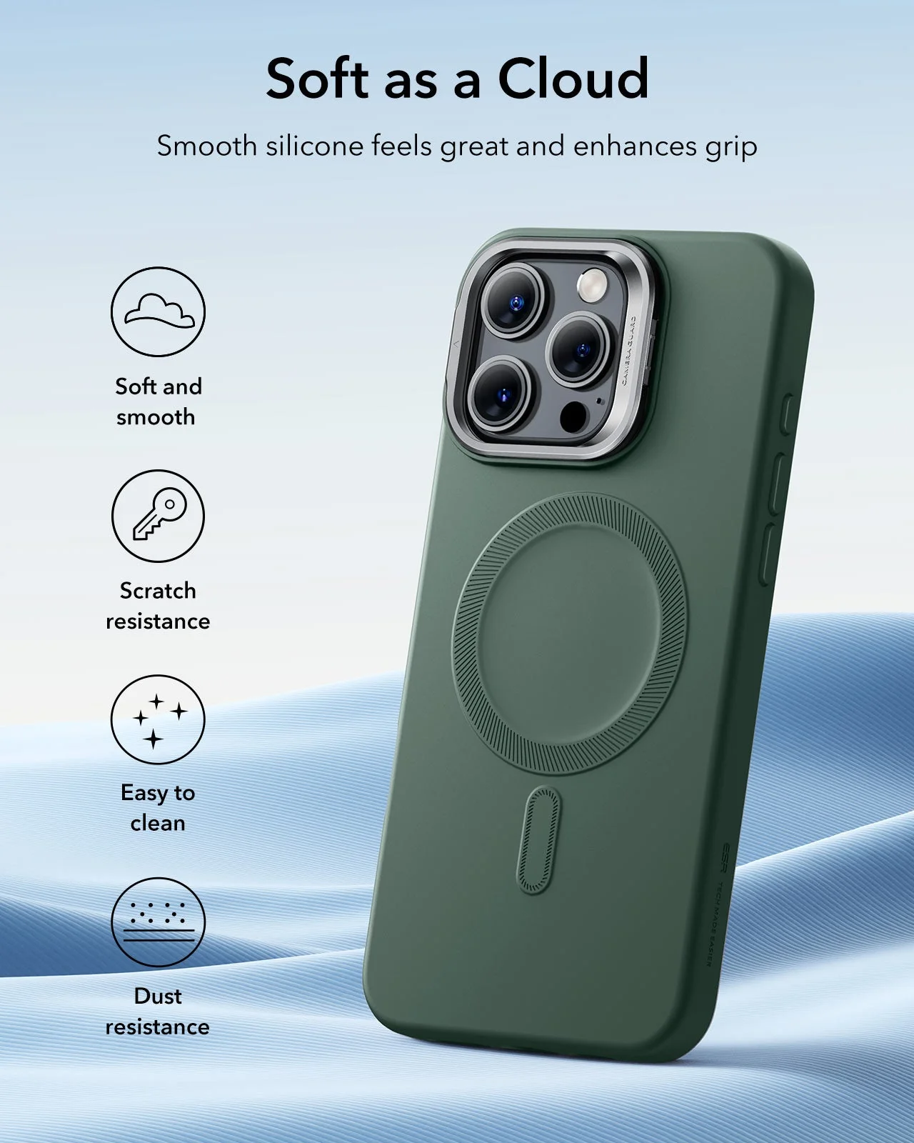 iPhone 16 Pro Cloud Soft Magnetic Case (Camera Control, Stash Stand) - Green - Image 8