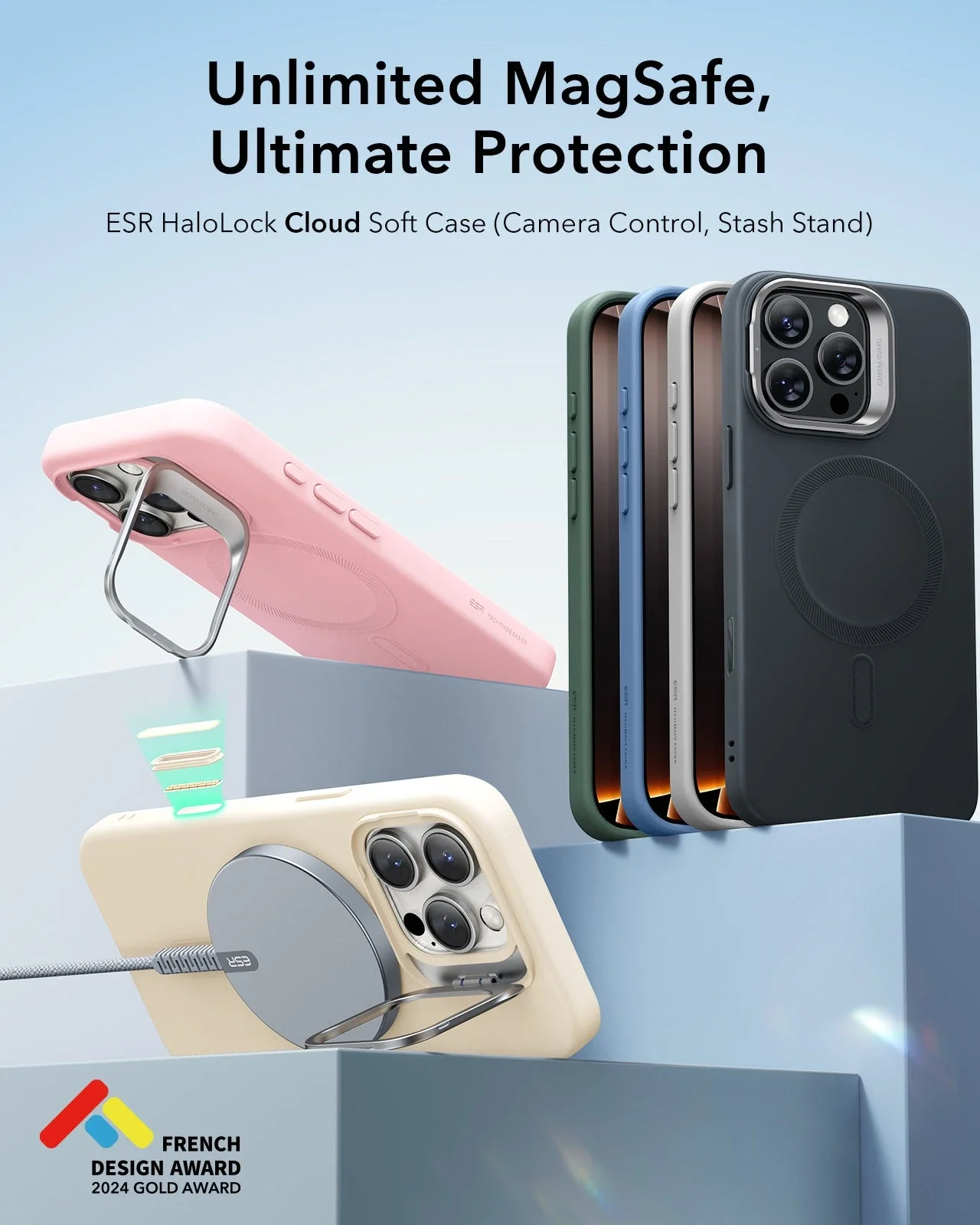 iPhone 16 Pro Cloud Soft Magnetic Case (Camera Control, Stash Stand) - Light Blue - Image 2