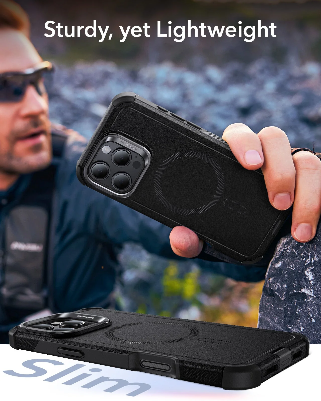 iPhone 16 Pro Cyber Tough Case with Stash Stand (HaloLock) - Black - Image 7