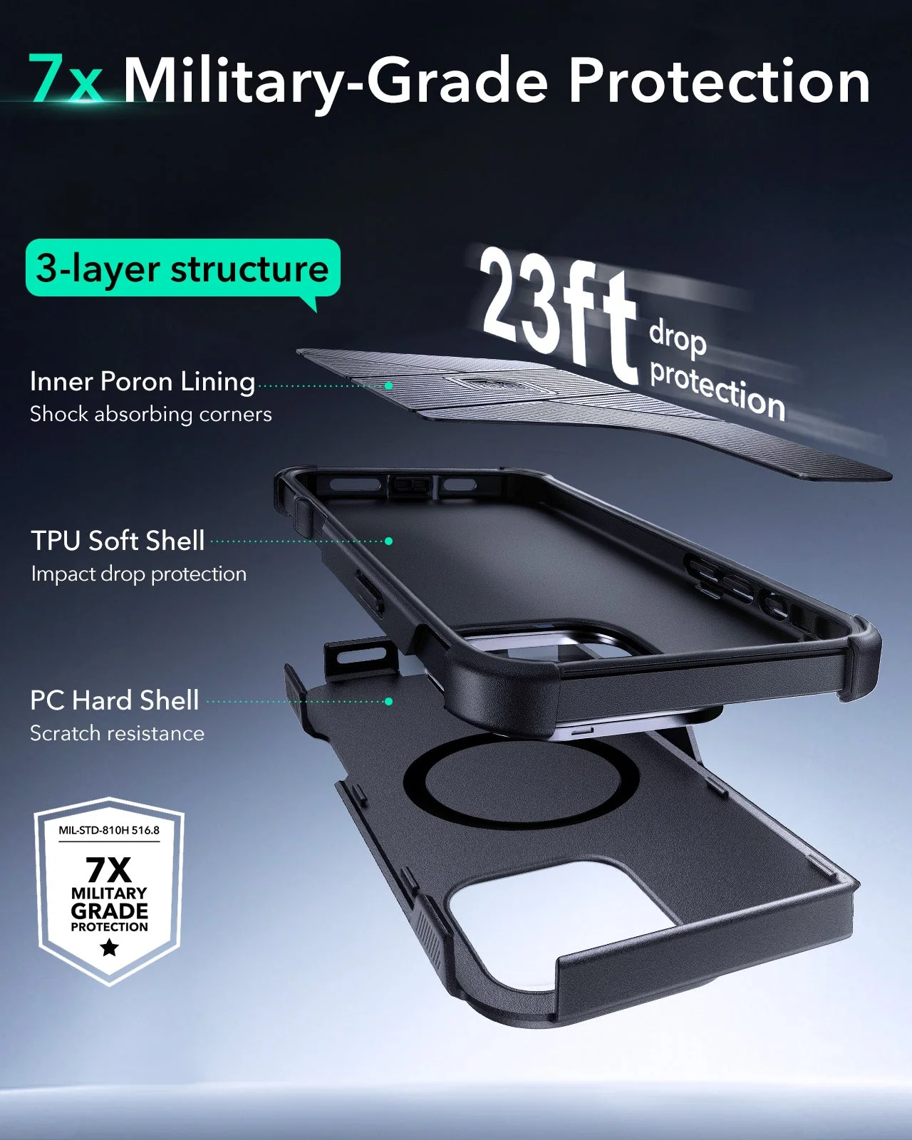 iPhone 16 Pro Cyber Tough Case with Stash Stand (HaloLock) - Gray - Image 3