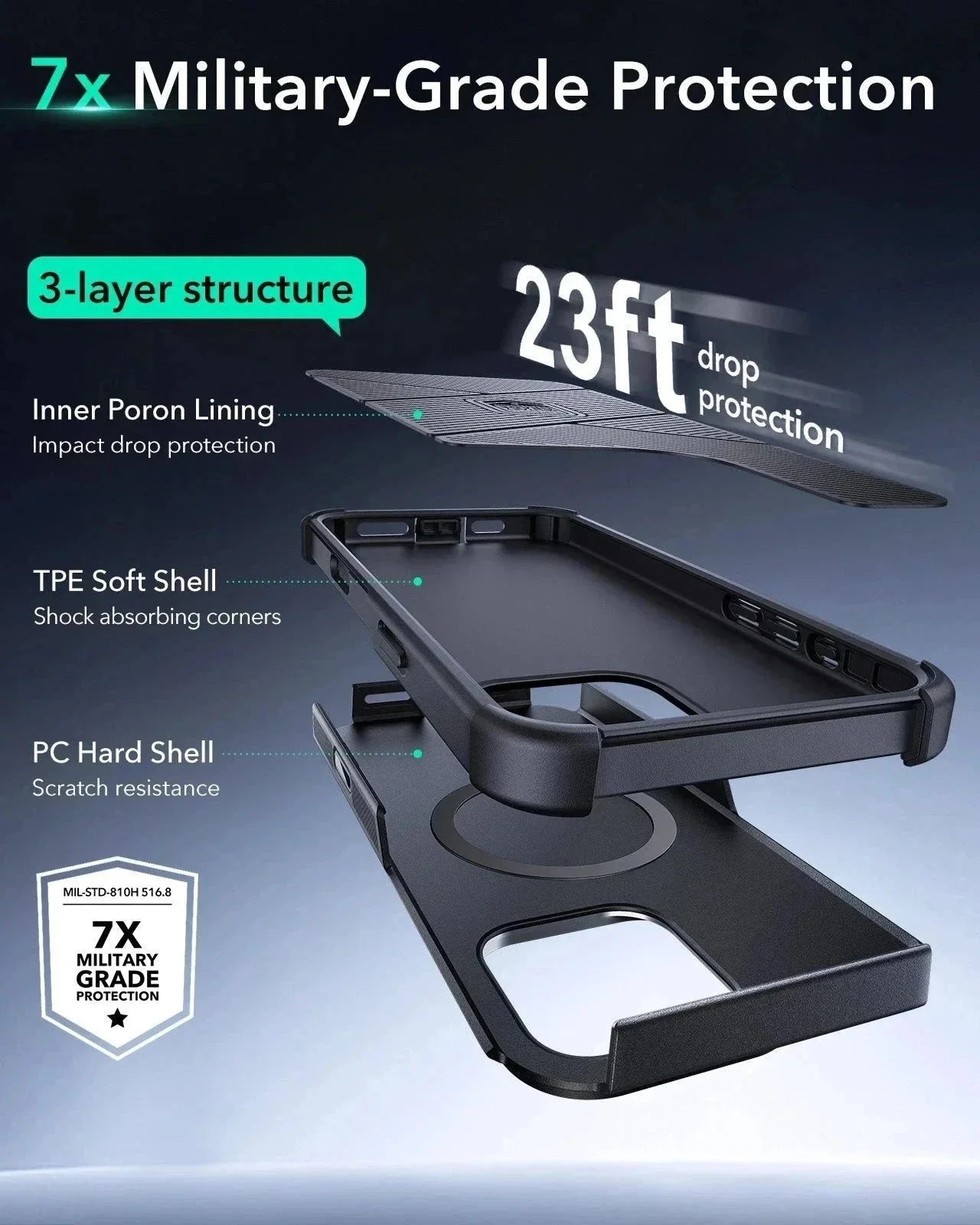 iPhone 16 Pro Cyber Tough Magnetic Case Protection Bundle (Camera Control, Stash Stand) - Black - Image 6