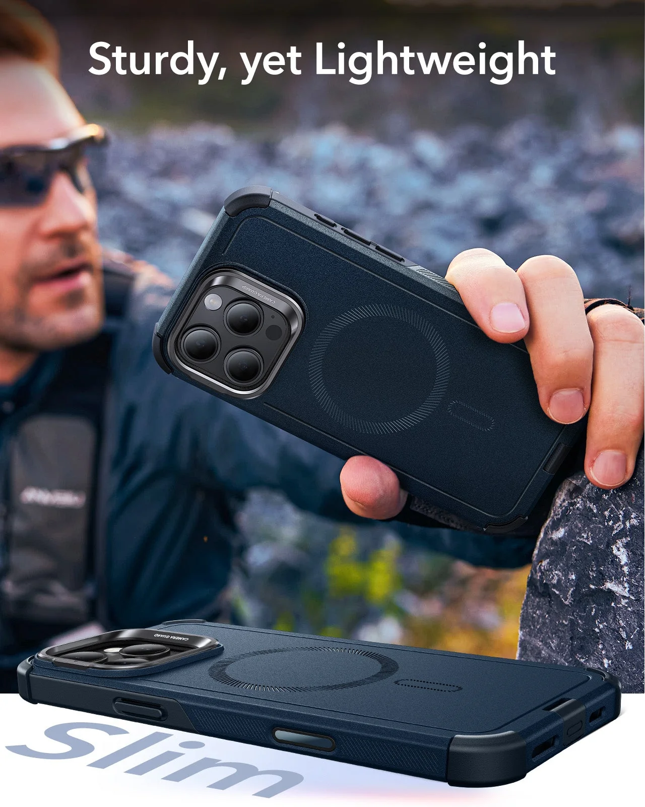 iPhone 16 Pro Cyber Tough Magnetic Case (Camera Control, Stash Stand) - Navy Blue - Image 8