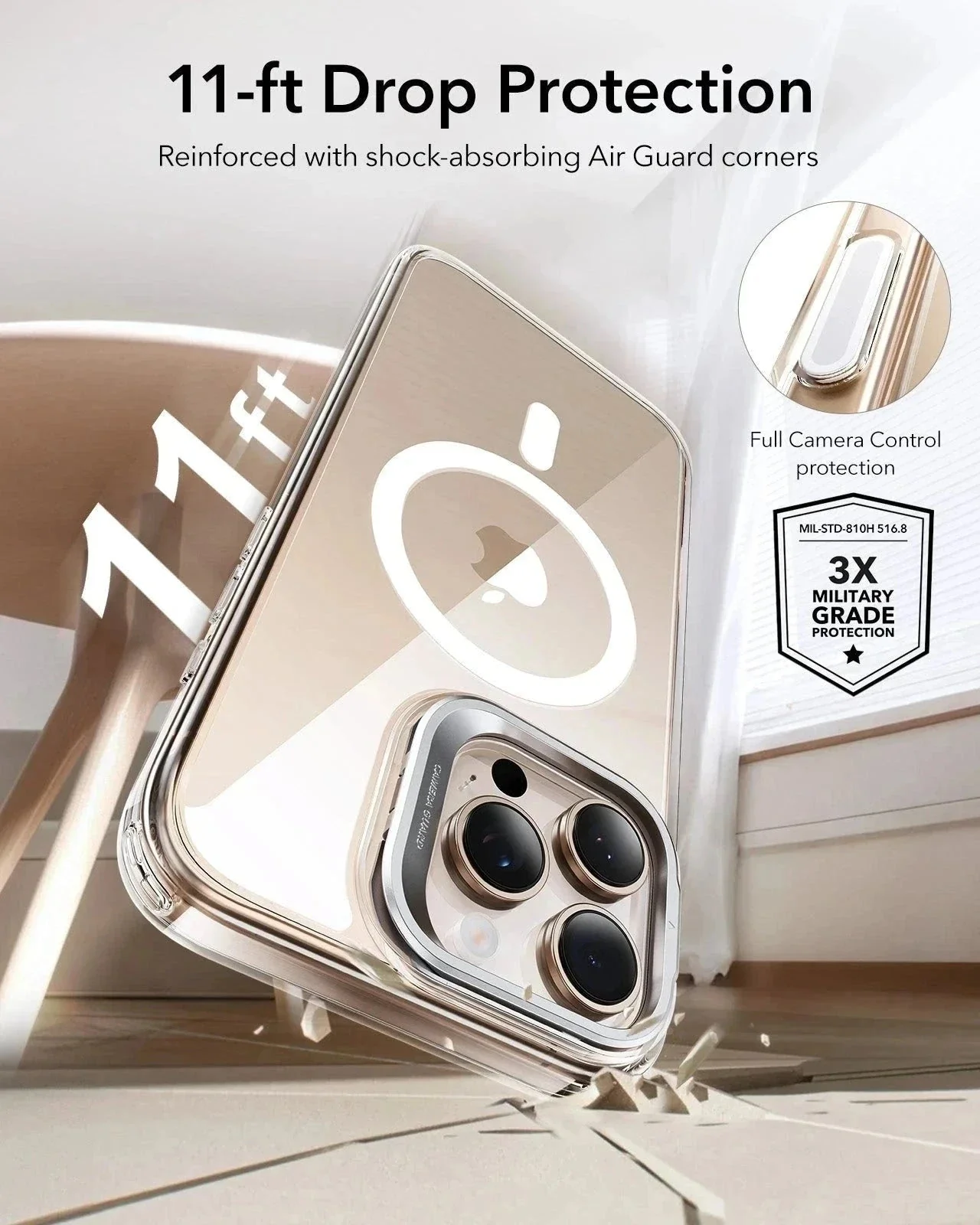 iPhone 16 Pro Classic Hybrid Magnetic Case (Camera Control, Stash Stand) - Clear Grey - Image 8