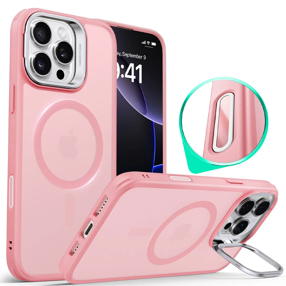 iPhone 16 Pro Classic Hybrid Magnetic Case (Camera Control, Stash Stand) - Frosted Pink
