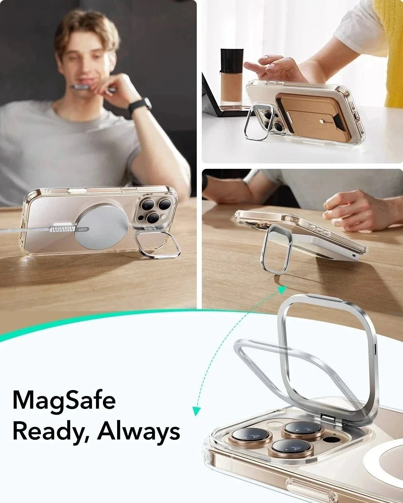iPhone 16 Pro Classic Hybrid Magnetic Case Protection Bundle (Camera Control, Stash Stand) - Clear - Image 6