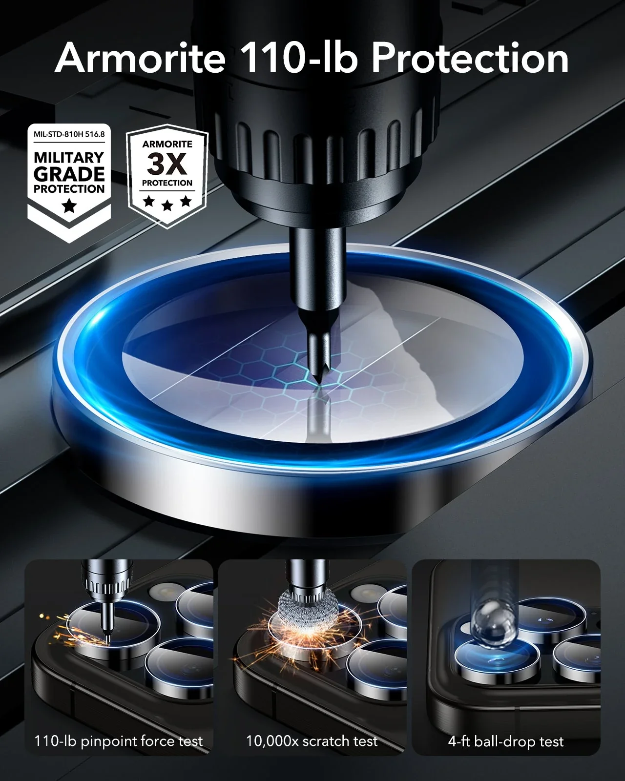 iPhone 16 Pro Max/Pro Armorite Camera Lens Protectors - Titanium - Image 4