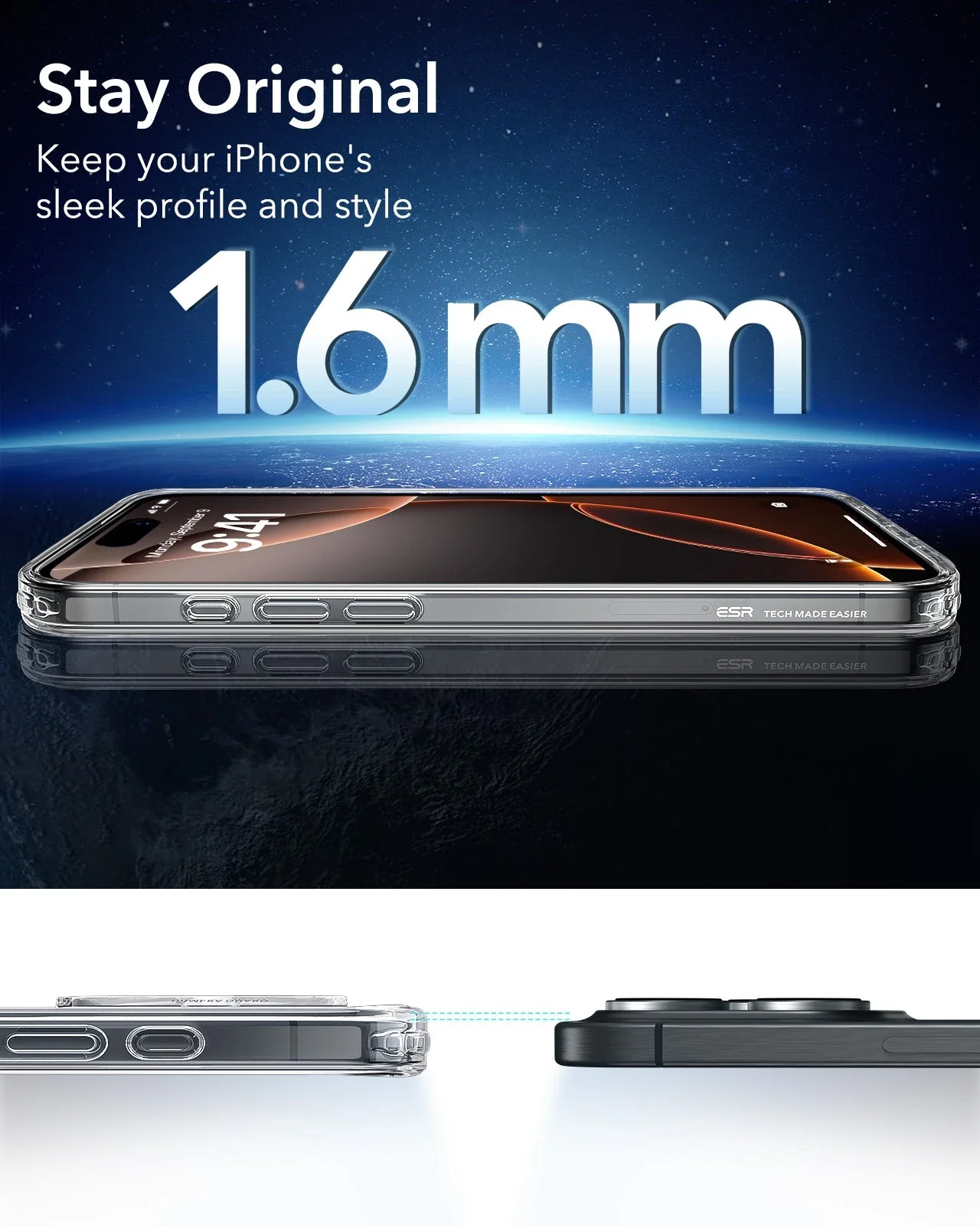 iPhone 16 Pro Max Classic Hybrid Case (HaloLock) - Clear Shimmer - Image 8