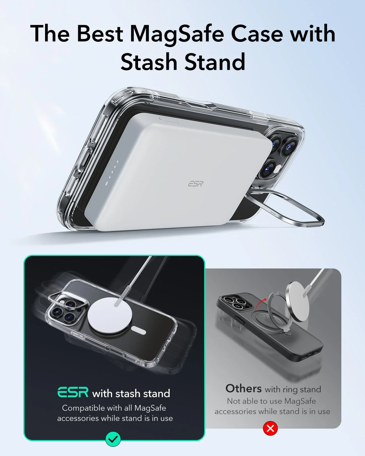 iPhone 16 Pro Max Classic Hybrid Case with Stash Stand (HaloLock) - Clear - Image 3