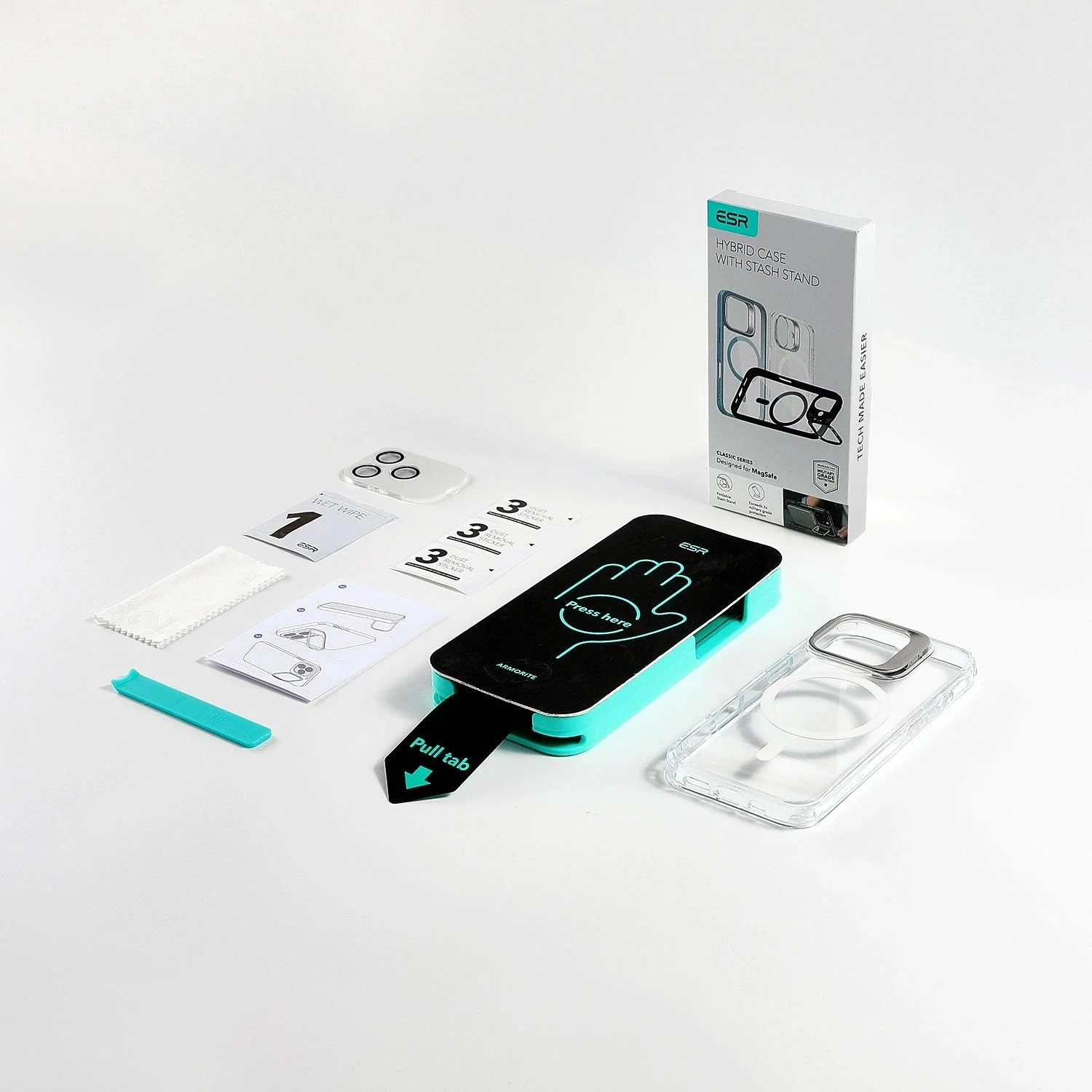 iPhone 16 Pro Classic Hybrid with Stash Stand Protection Bundle - Clear - Image 2