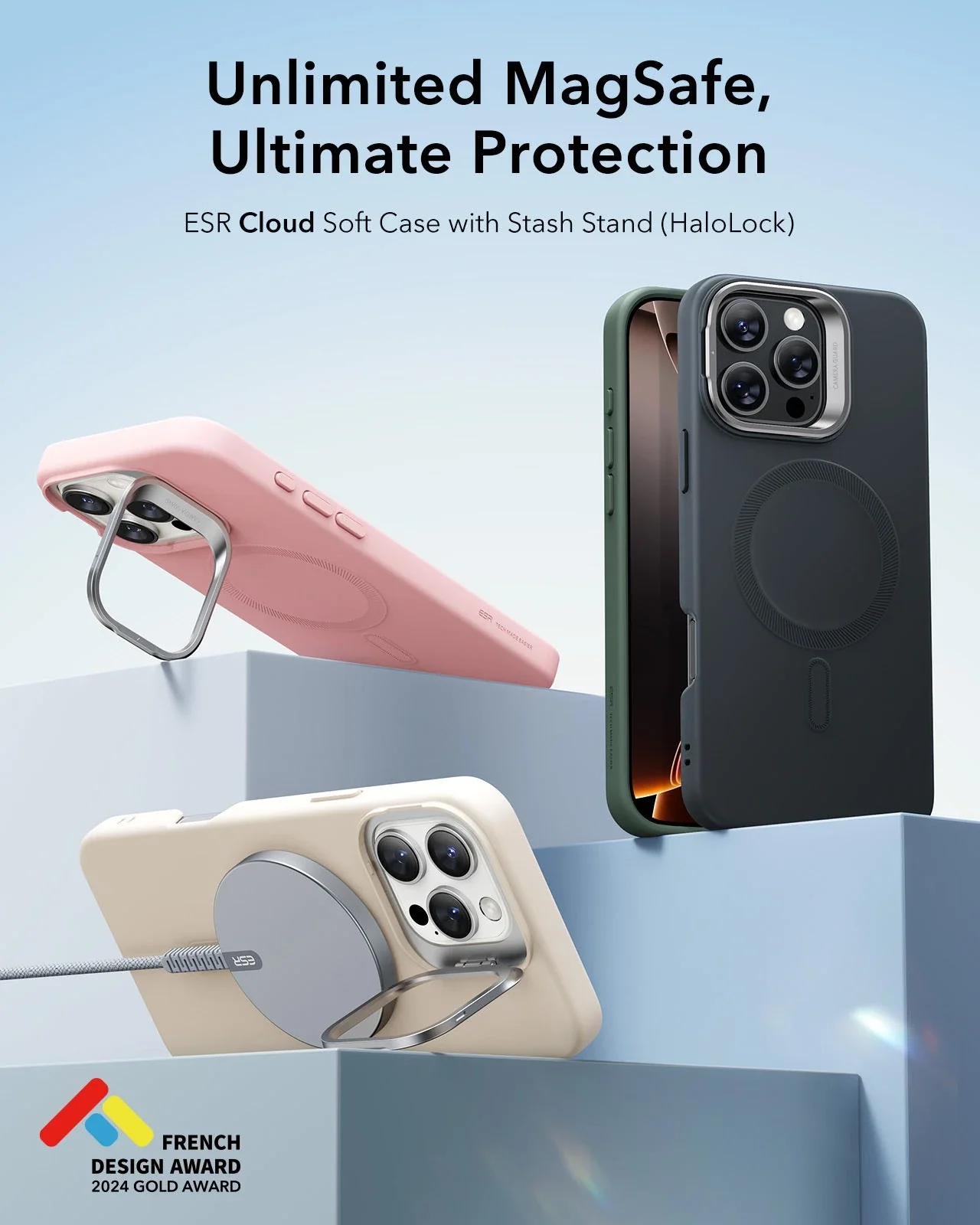 iPhone 16 Pro Max Cloud Soft Case with Stash Stand (HaloLock) - Pink - Image 2
