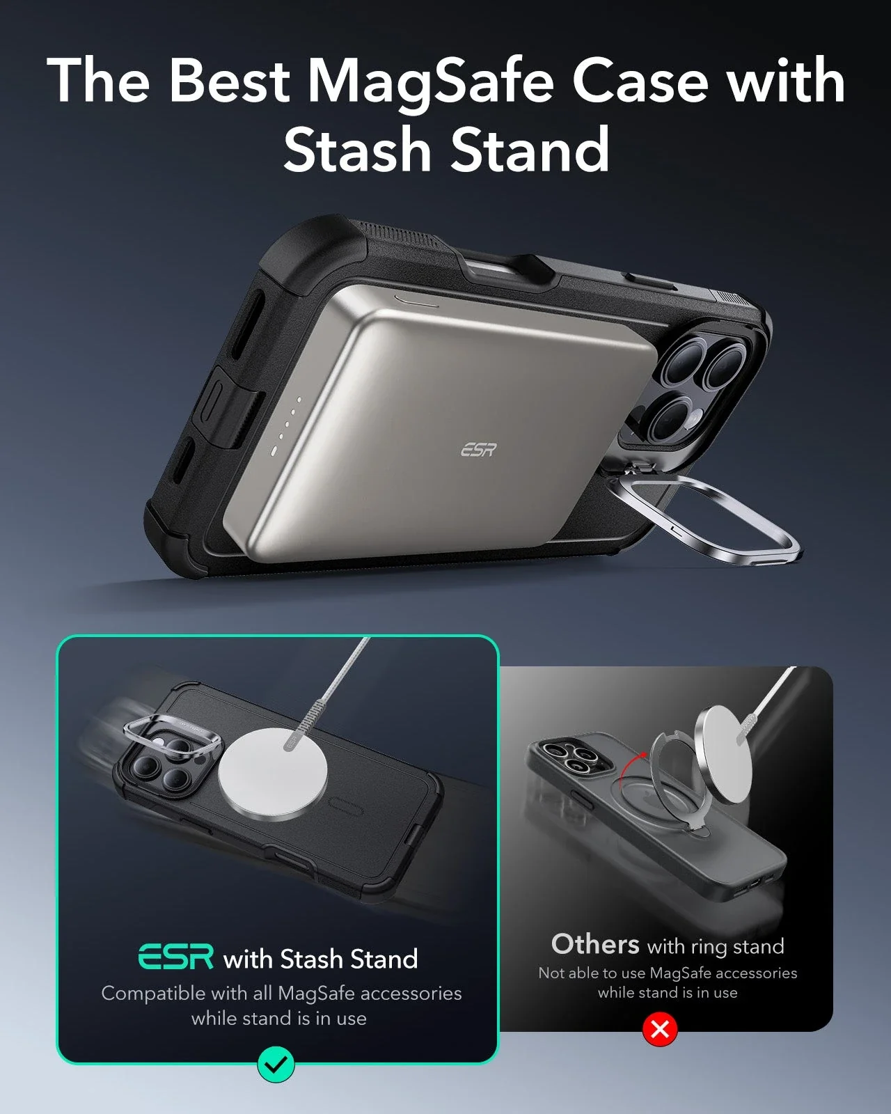 iPhone 16 Pro Max Cyber Tough Case with Stash Stand Protection Bundle - Dark Green - Image 4
