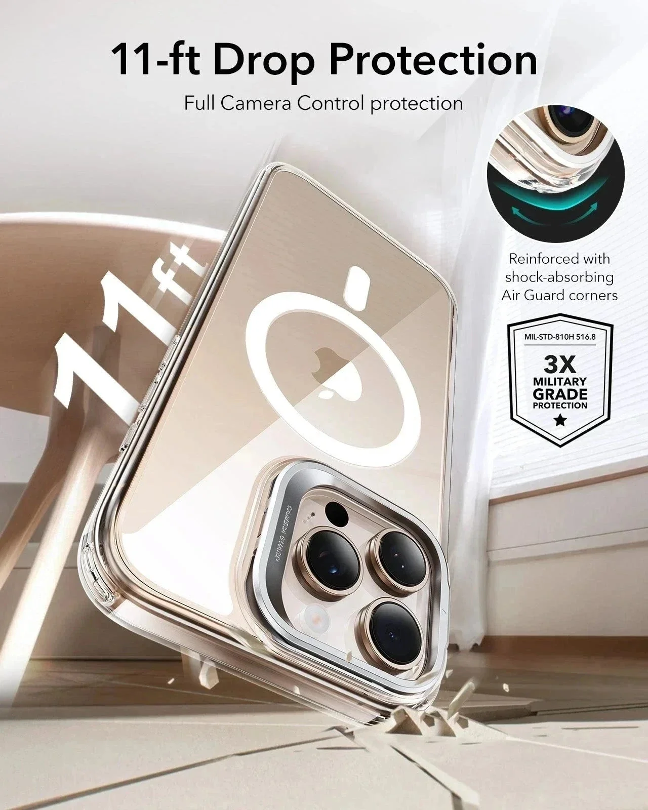 iPhone 16 Pro Max Classic Hybrid Magnetic Case Protection Bundle (Camera Control, Stash Stand) - Clear - Image 7