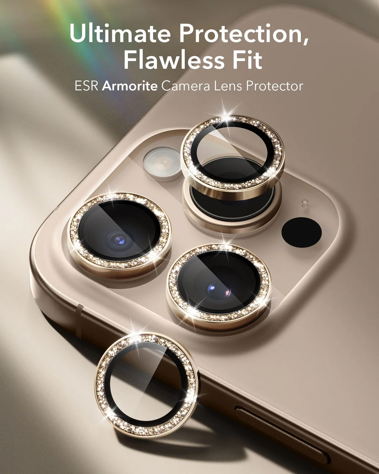 iPhone 16 Pro Max/Pro Armorite Camera Lens Protectors - Desert Titanium Shimmer - Image 2