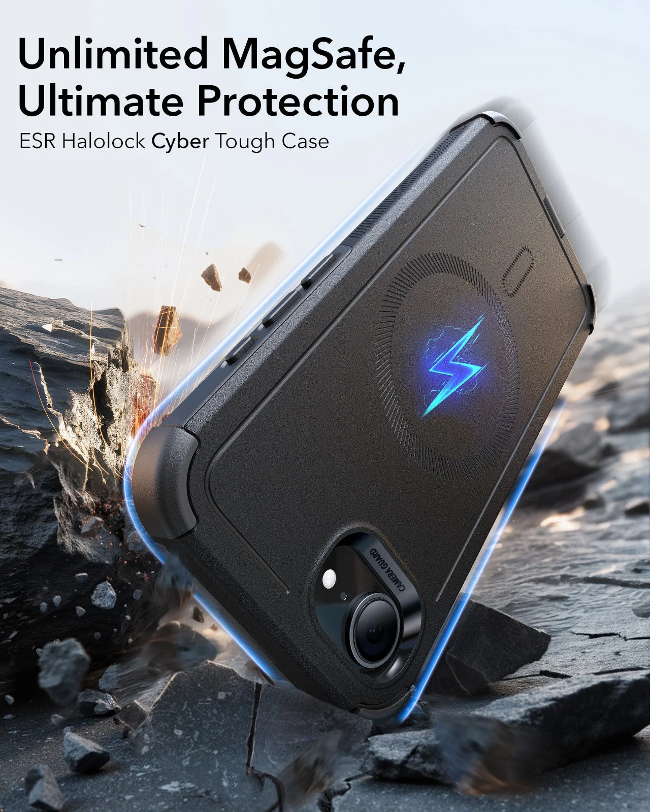 iPhone 16e HaloLock Cyber Tough Case Privacy Protection Bundle - Black - Image 3