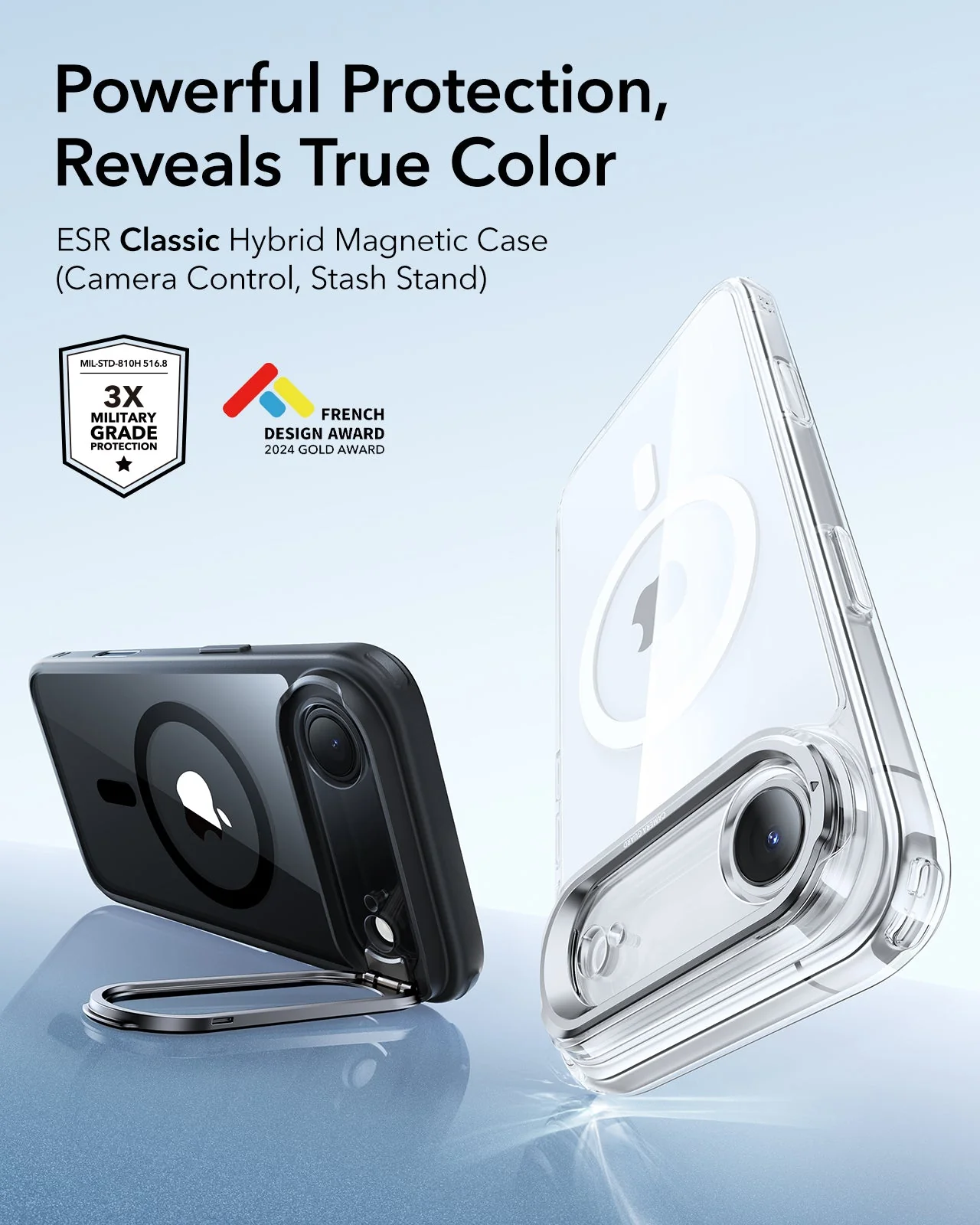iPhone Air Classic Hybrid Magnetic Case (Camera Control, Stash Stand) - Clear Black - Image 2