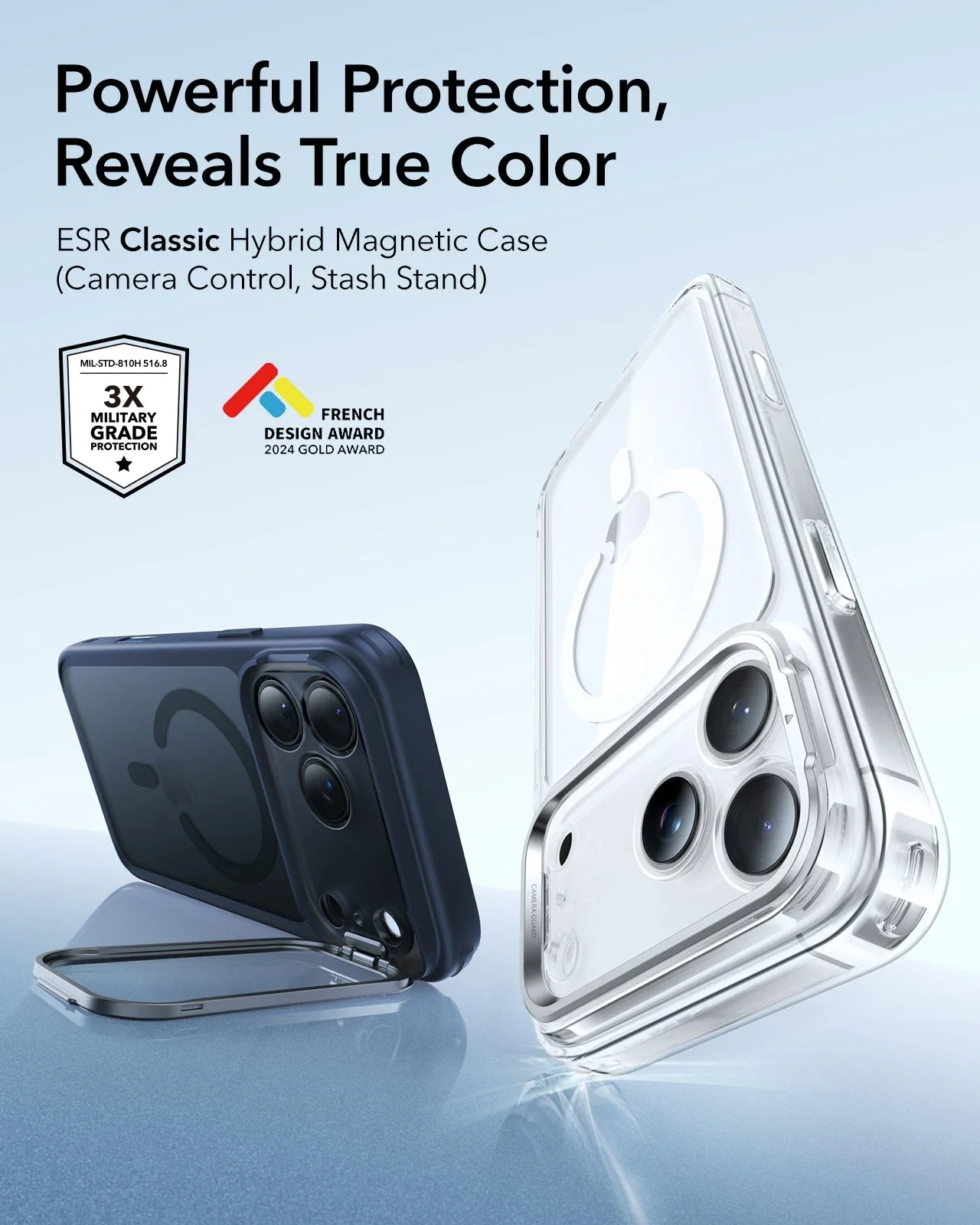 iPhone 17 Pro Classic Hybrid Magnetic Case (Camera Control, Stash Stand) - Frosted Blue - Image 2