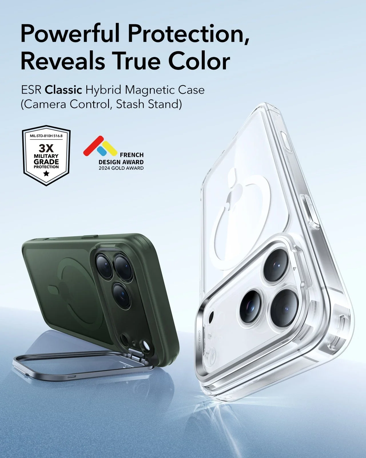 iPhone 17 Pro Max Classic Hybrid Magnetic Case (Camera Control, Stash Stand) - Frosted Green - Image 2