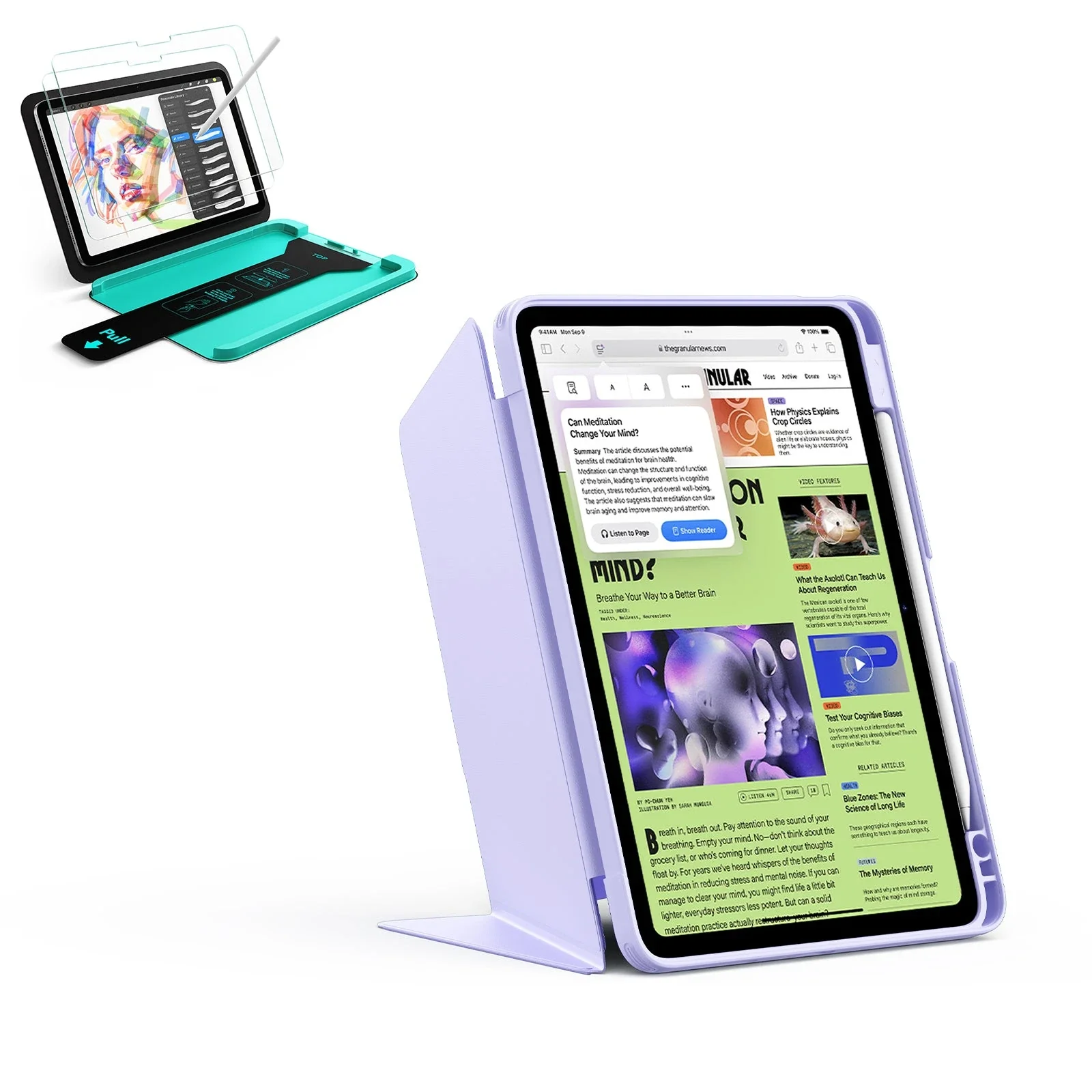 iPad Air 11" (M4) 2026 Bundle Flip Magnetic Case with Pencil Holder & Armorite® Paper-Feel Protection - Light Purple