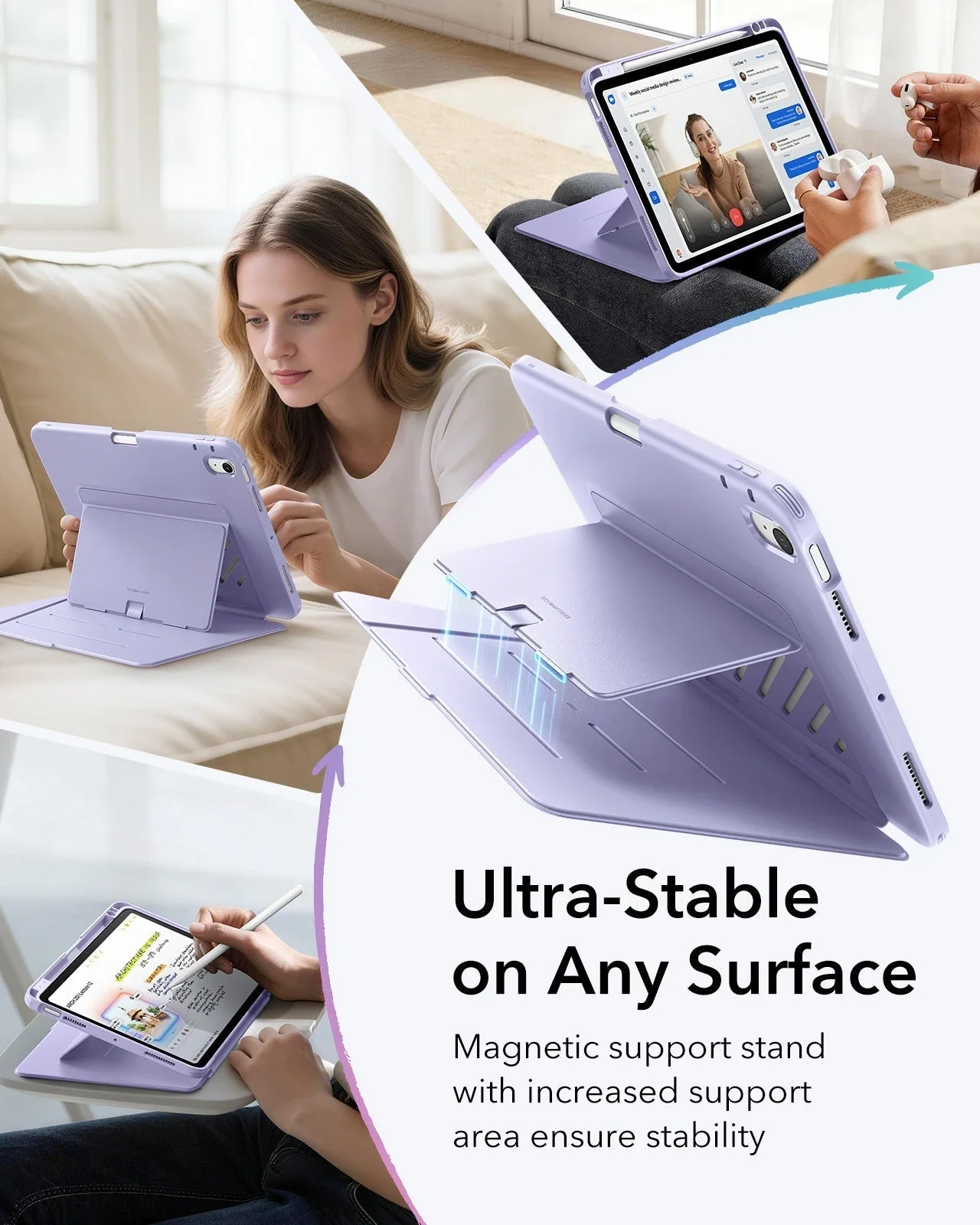 iPad Air 11" (M4) 2026 Bundle Flip Magnetic Case with Pencil Holder, Paper-Feel Magnetic & Armorite® Protection - Light Purple - Image 5