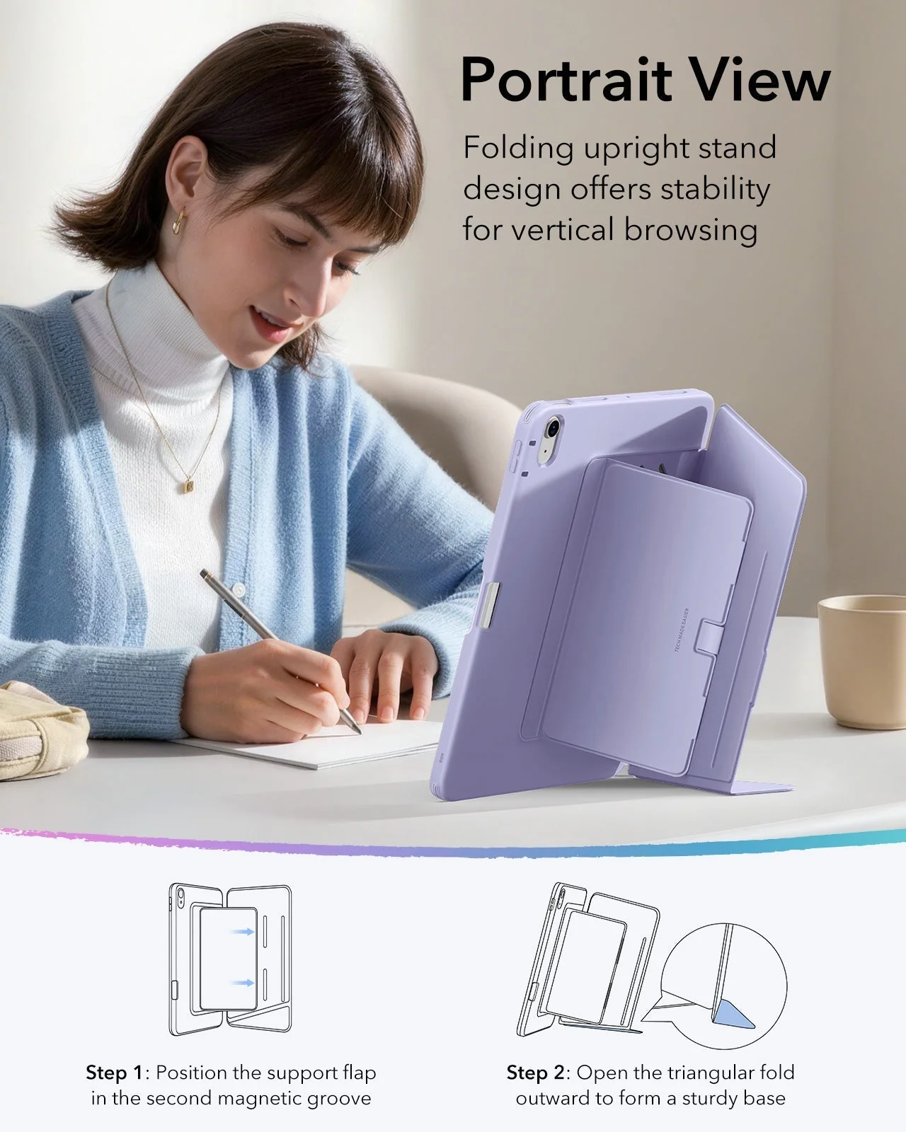 iPad Air 11" (M4) 2026 Bundle Flip Magnetic Case with Pencil Holder, Paper-Feel Magnetic & Armorite® Protection - Light Purple - Image 6