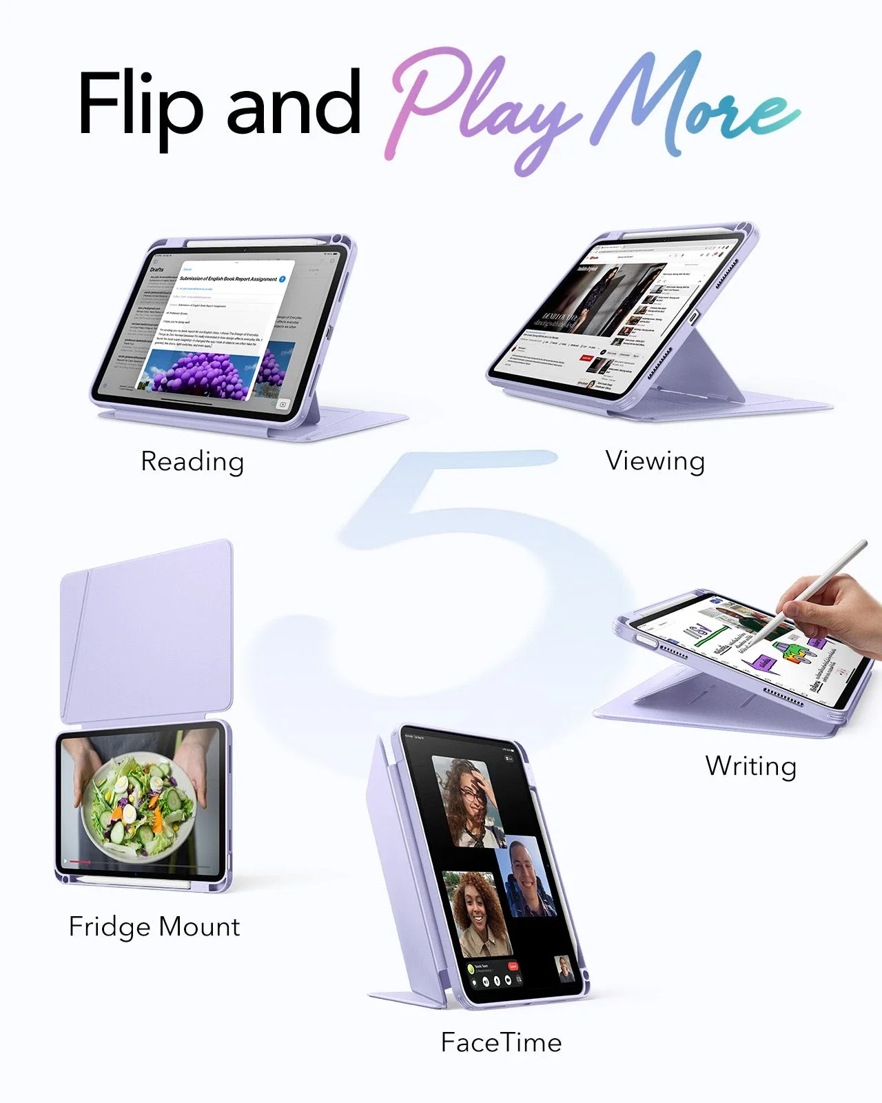 iPad 11" (A18) 2026 Flip Magnetic Case with Pencil Holder - Light Purple - Image 3
