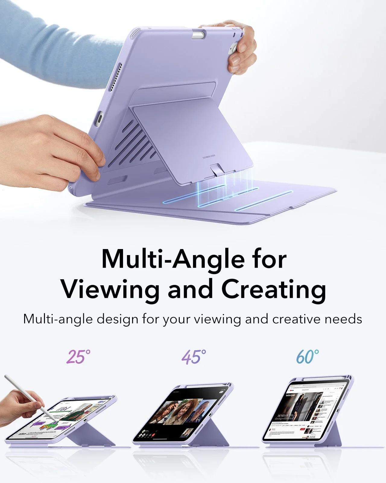 iPad 11" (A18) 2026 Flip Magnetic Case with Pencil Holder - Light Purple - Image 4