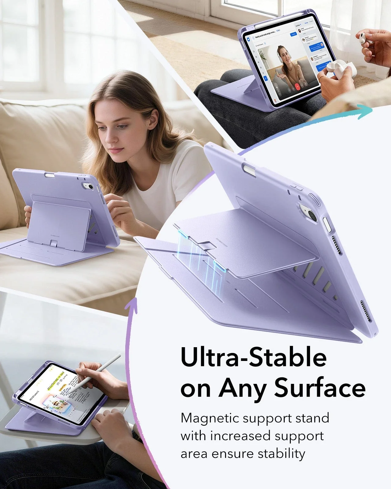 iPad 11" (A18) 2026 Flip Magnetic Case with Pencil Holder - Light Purple - Image 5