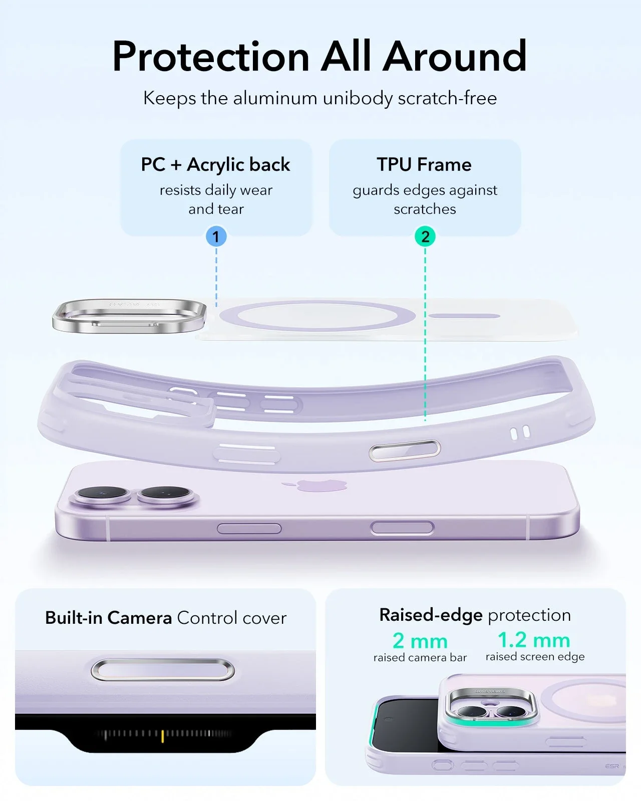 iPhone 17 Bundle Classic Hybrid Magnetic Case (Camera Control, Stash Stand) and Armorite Screen Protector - Frosted Light Purple - Image 3