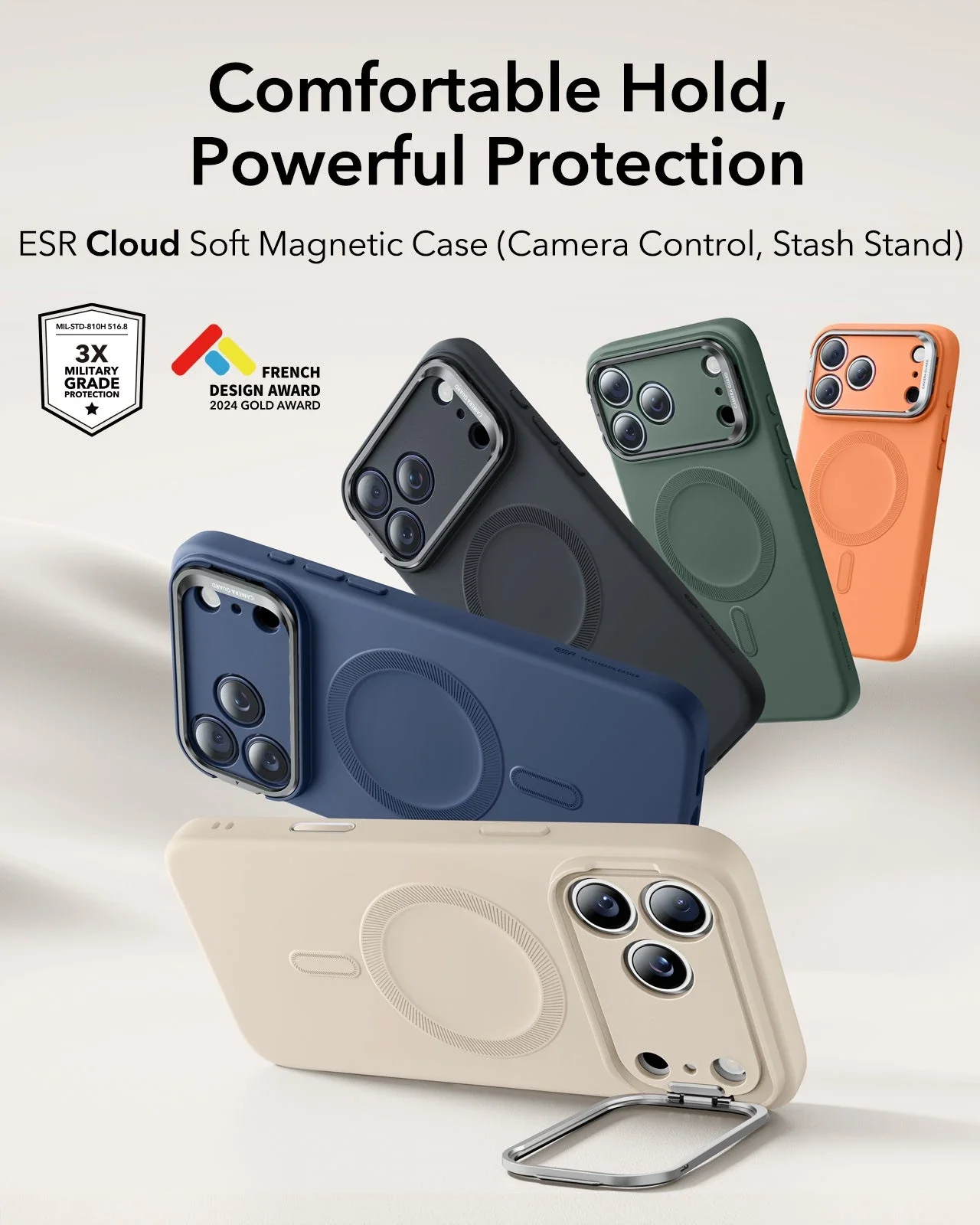 iPhone 17 Pro Cloud Soft Magnetic Case (Camera Control, Stash Stand) - Light Tan - Image 2