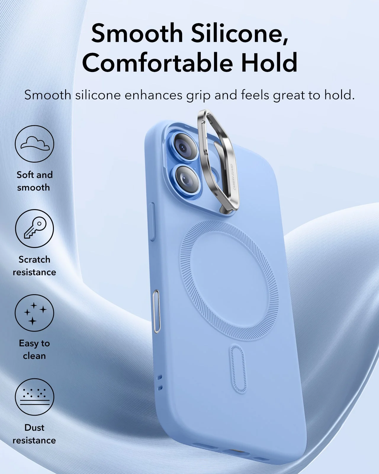 iPhone 17 Cloud Soft Magnetic Case (Camera Control, Stash Stand) Armorite Protection Bundle - Mist Blue - Image 6