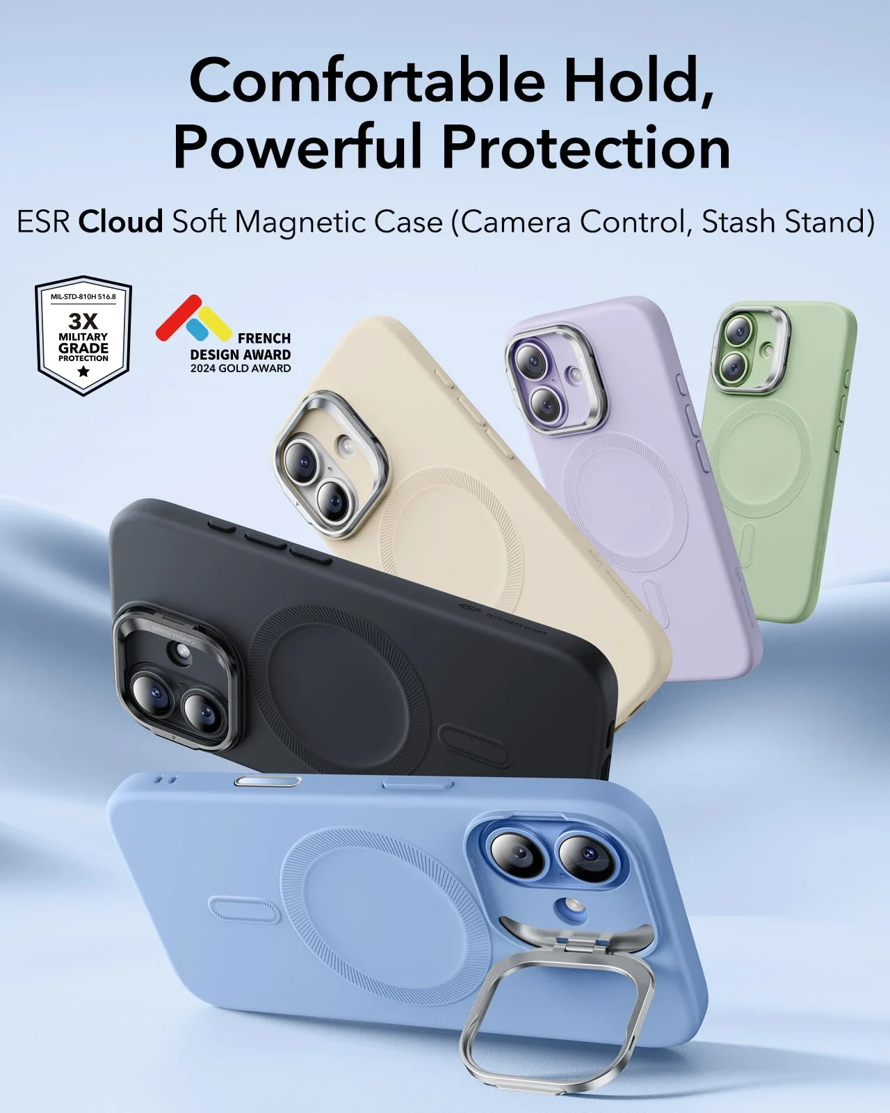 iPhone 17 Cloud Soft Magnetic Case (Camera Control, Stash Stand) - Mist Blue - Image 2