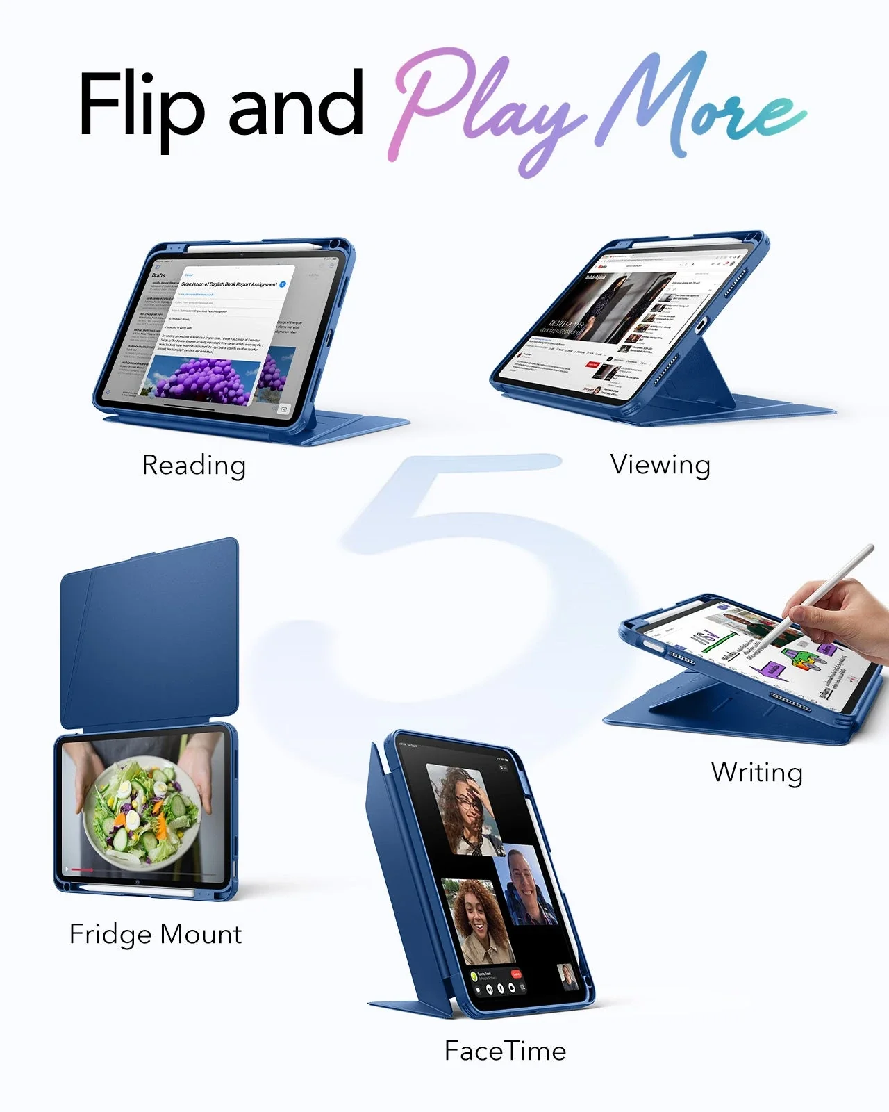 iPad 11" (A18) 2026 Flip Magnetic Case with Pencil Holder - Navy Blue - Image 3