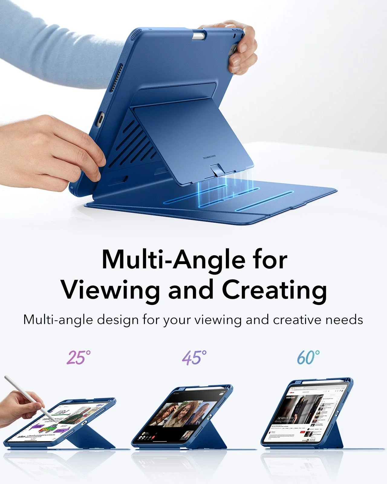 iPad 11" (A18) 2026 Flip Magnetic Case with Pencil Holder - Navy Blue - Image 4