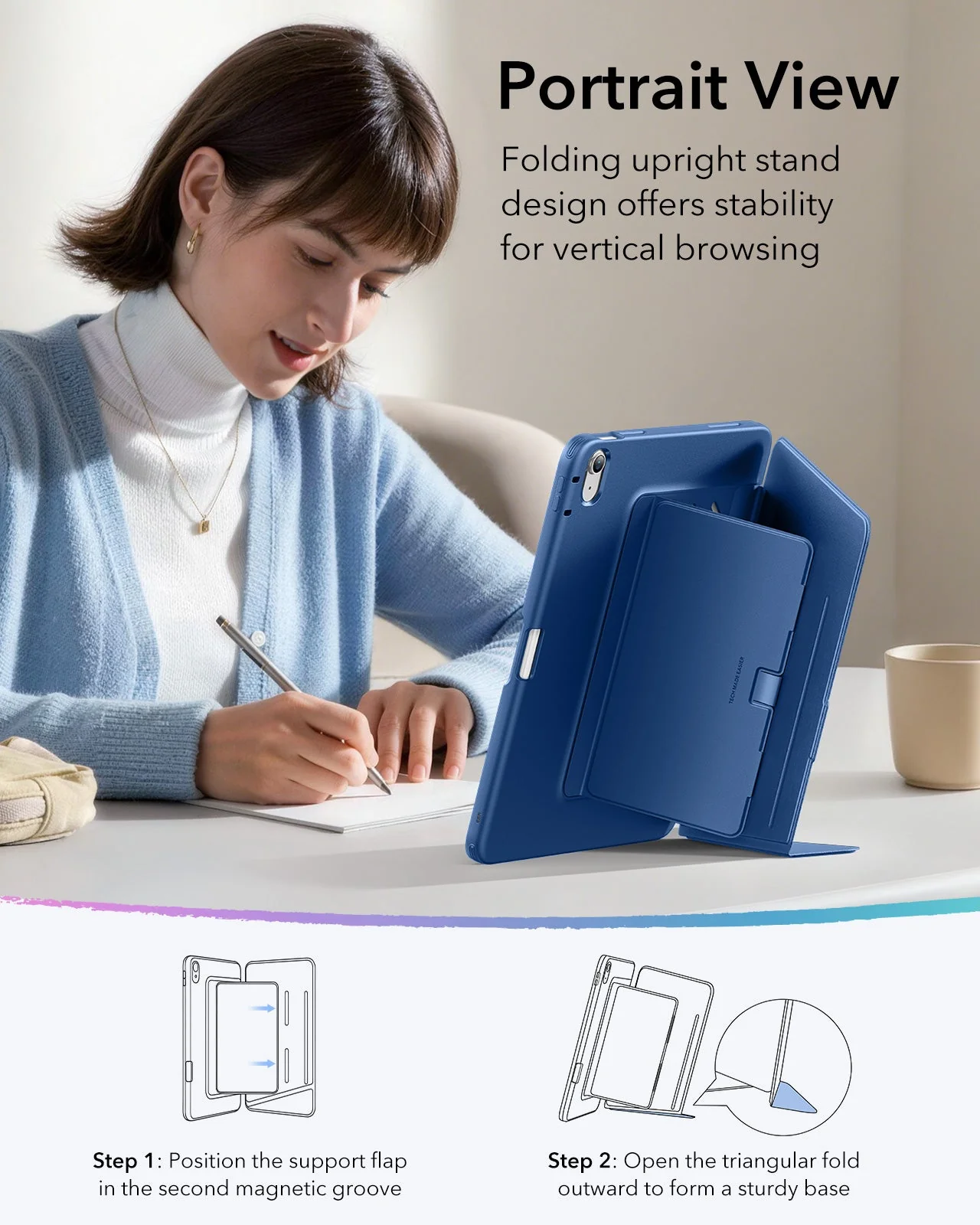 iPad 11" (A18) 2026 Flip Magnetic Case with Pencil Holder - Navy Blue - Image 6