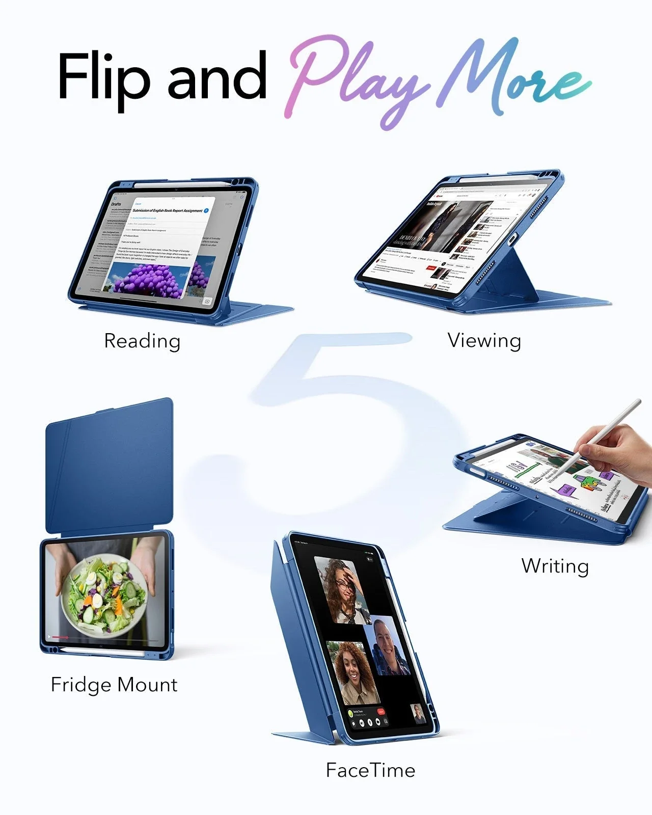 iPad Air 11" (M4) 2026 Bundle Flip Magnetic Case with Pencil Holder & Armorite® Paper-Feel Protection - Navy Blue - Image 3