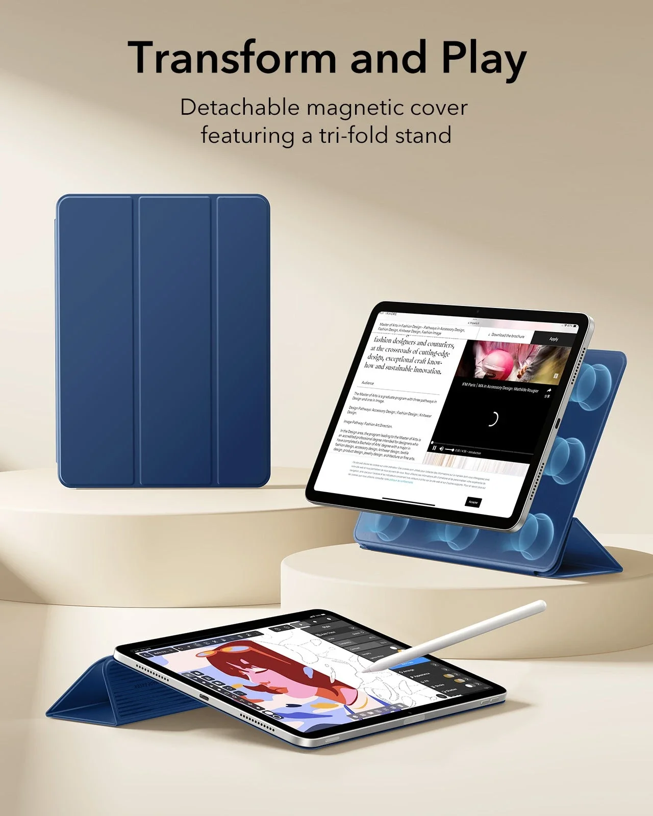 iPad 11" (A18) 2026 Rebound Magnetic Case - Navy Blue - Image 3