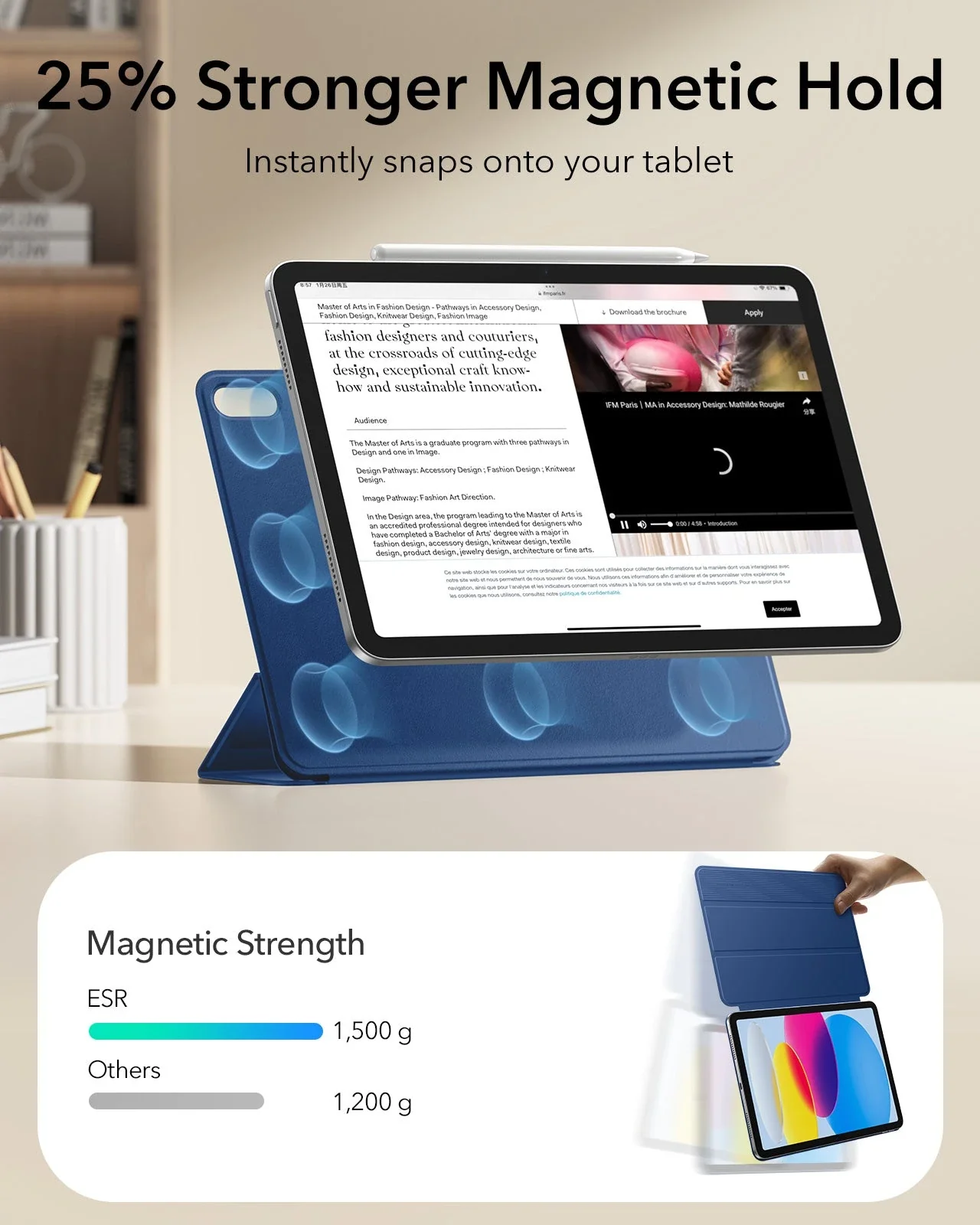 iPad 11" (A18) 2026 Rebound Magnetic Case - Navy Blue - Image 5