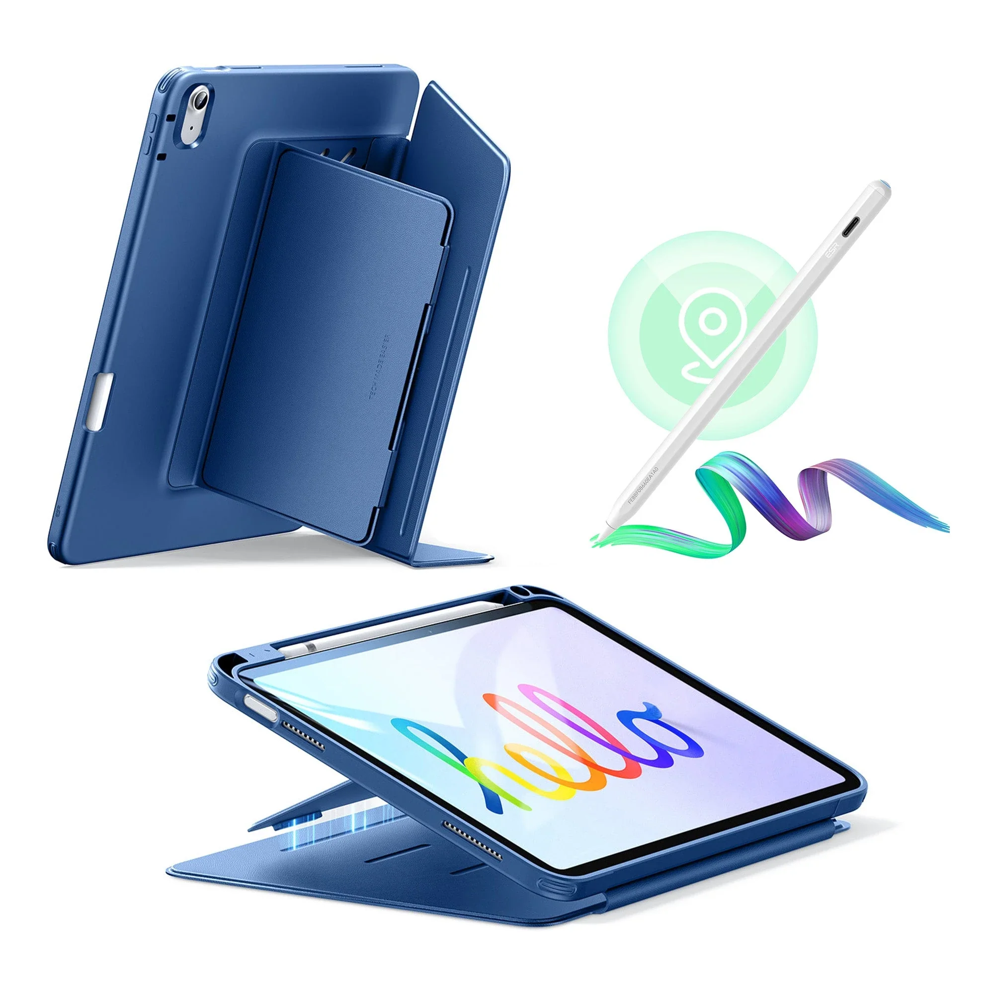 iPad 10th Gen Bundle Flip Magnetic Case with Geo Digital Pencil - Navy Blue