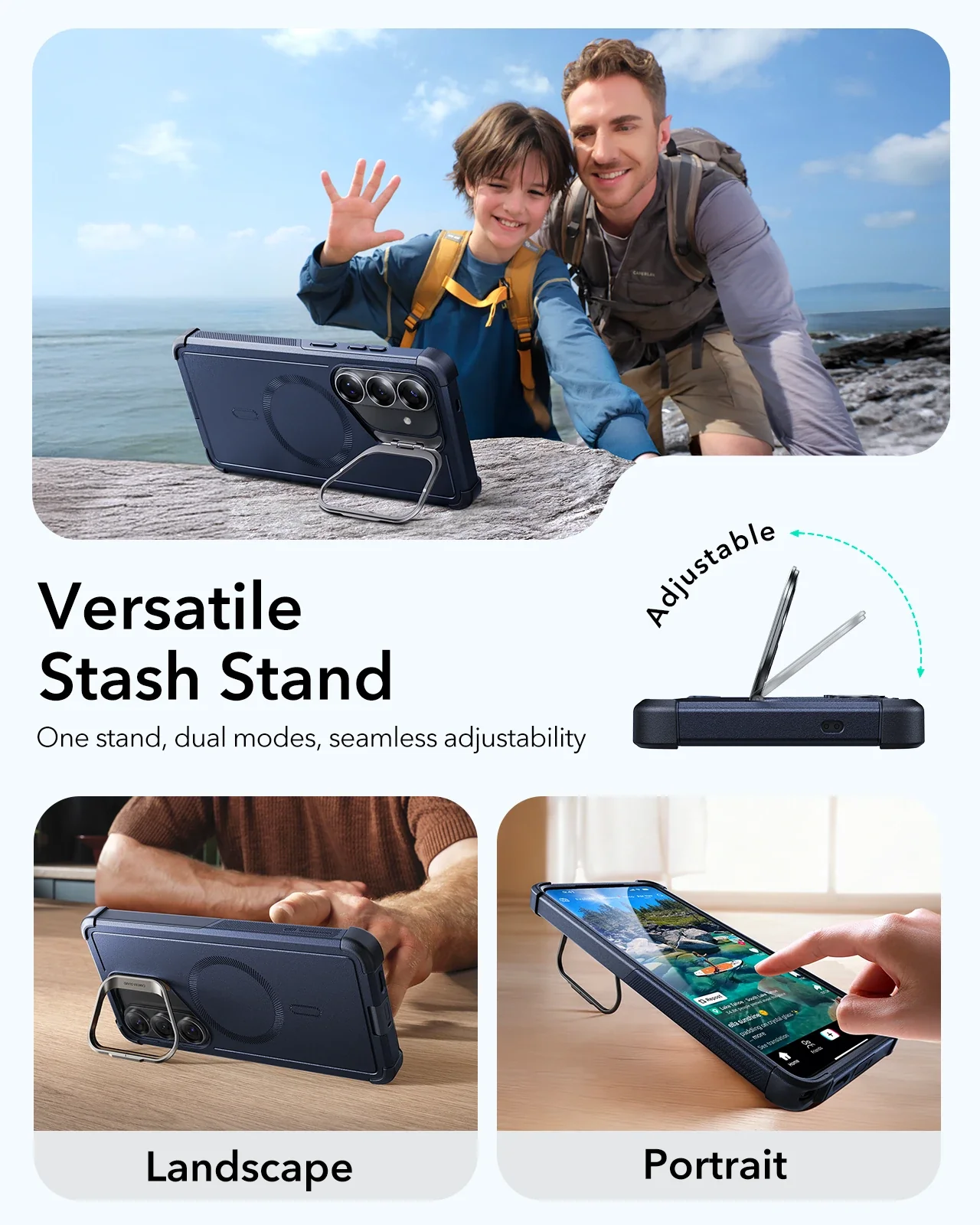 Galaxy S26 Cyber Tough Magnetic Case (Stash Stand) - Navy Blue - Image 5