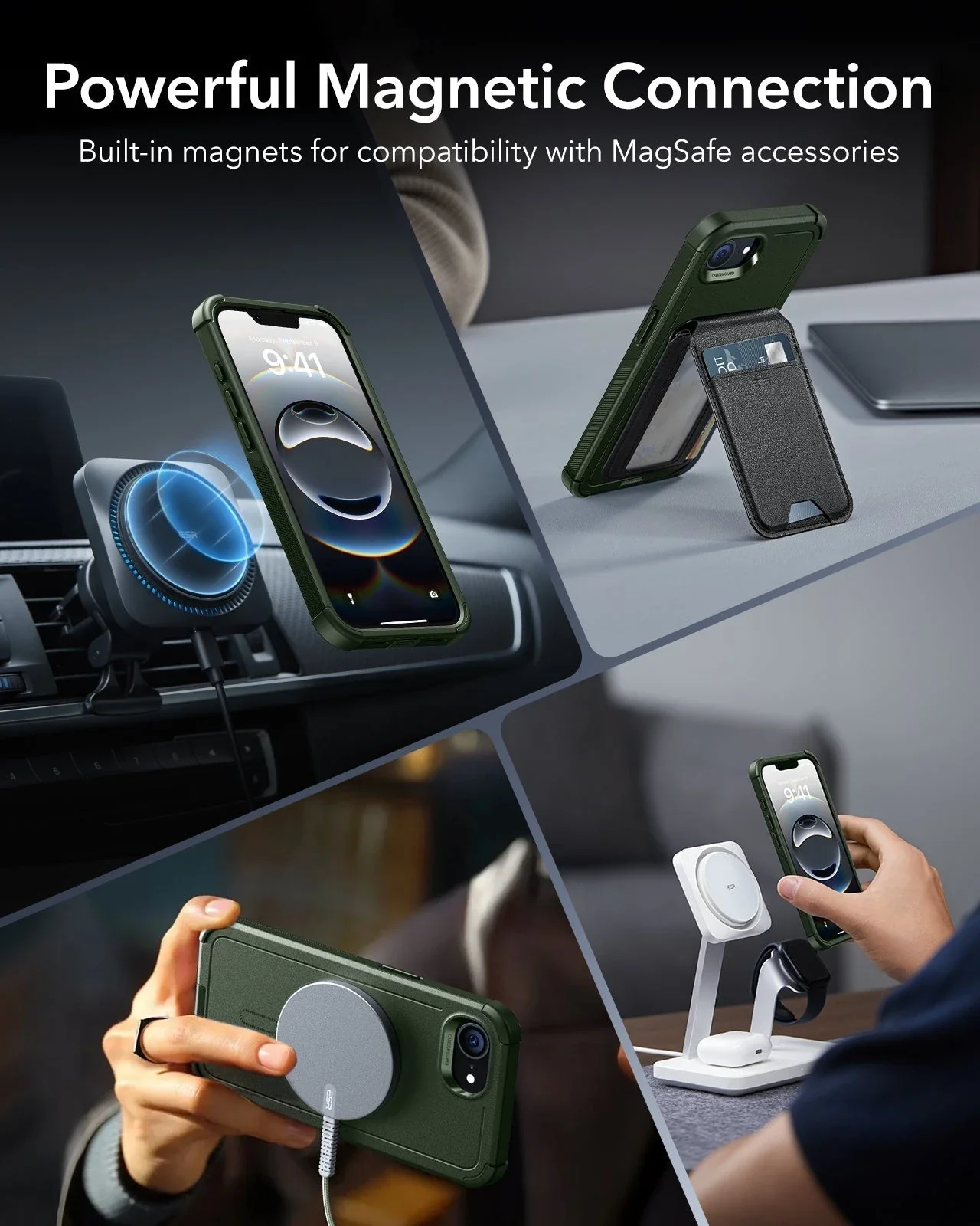 iPhone 17e Bundle Cyber Tough Magnetic Case & Armorite® Privacy Screen Protector - Olive Green - Image 6