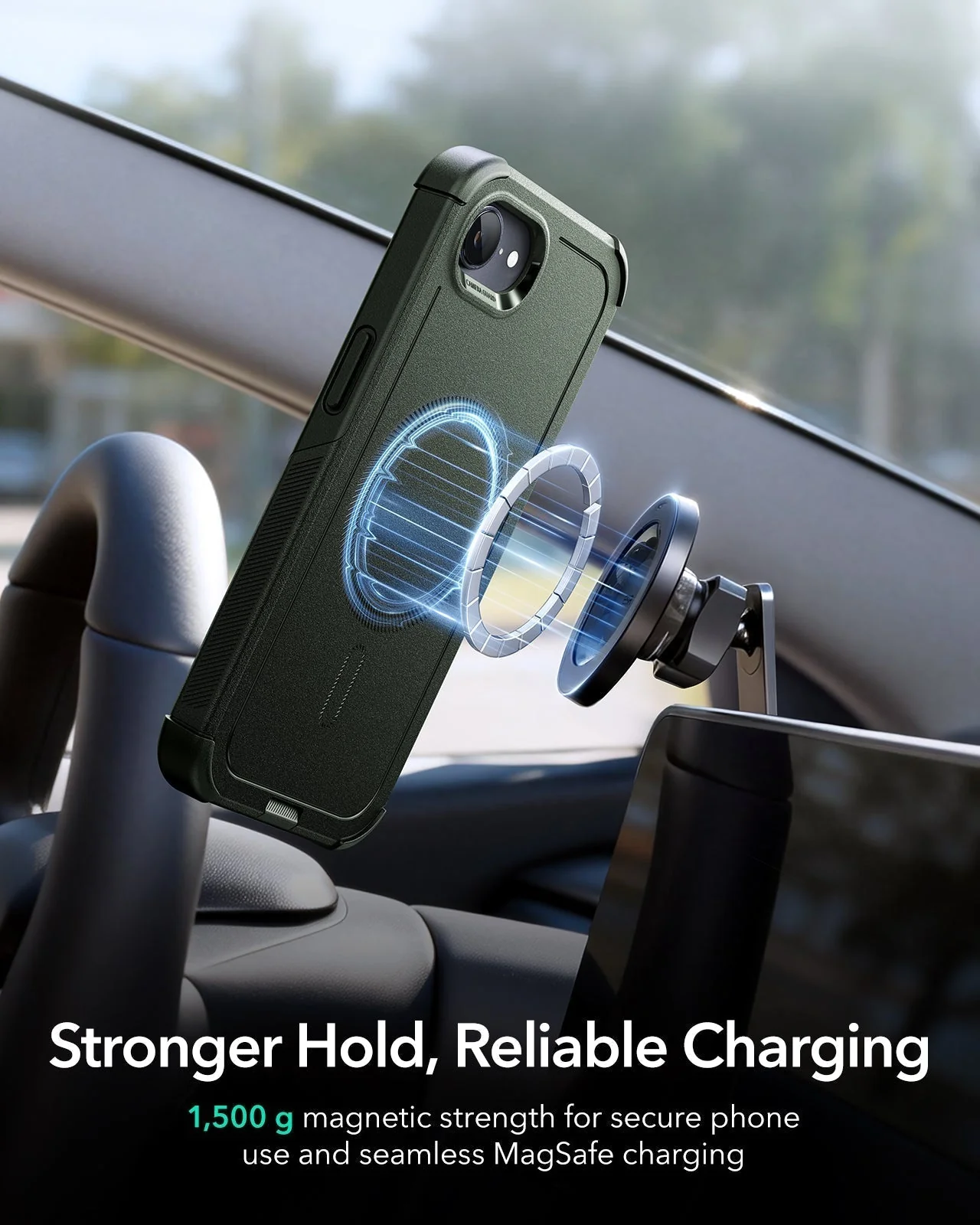 iPhone 17e Bundle Cyber Tough Magnetic Case & Armorite® Privacy Screen Protector - Olive Green - Image 7