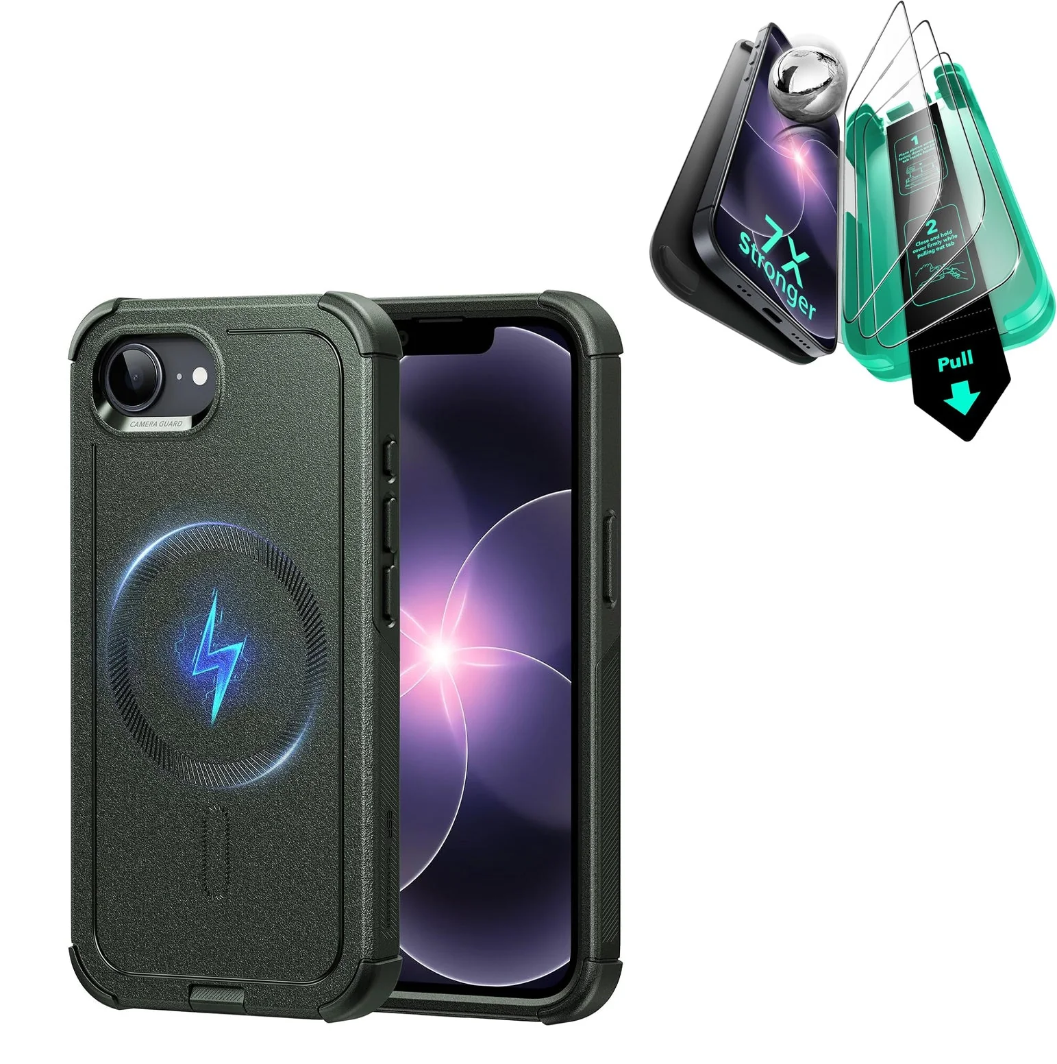 iPhone 17e Bundle Cyber Tough Magnetic Case & Armorite® Screen Protector - Olive Green