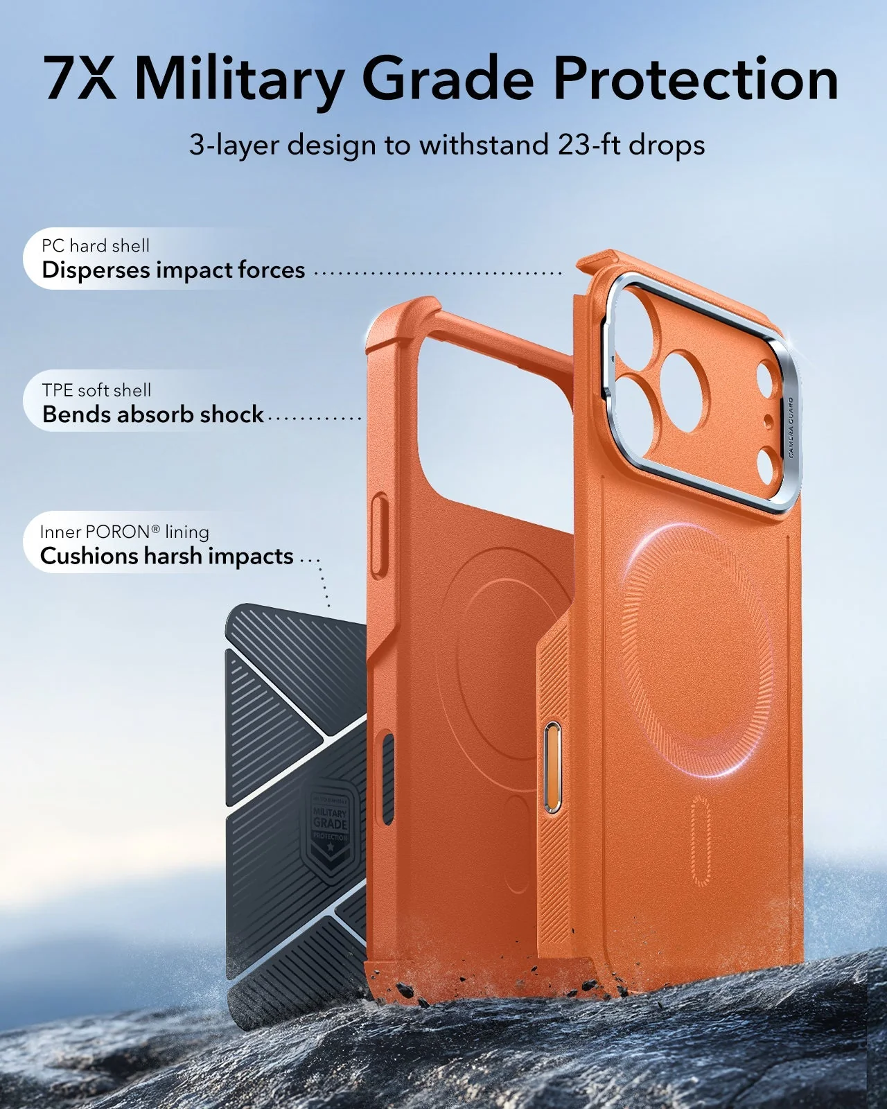 iPhone 17 Pro Max Bundle Cyber Tough Magnetic Case (Camera Control, Stash Stand) and Armorite Screen Protector - Orange - Image 6