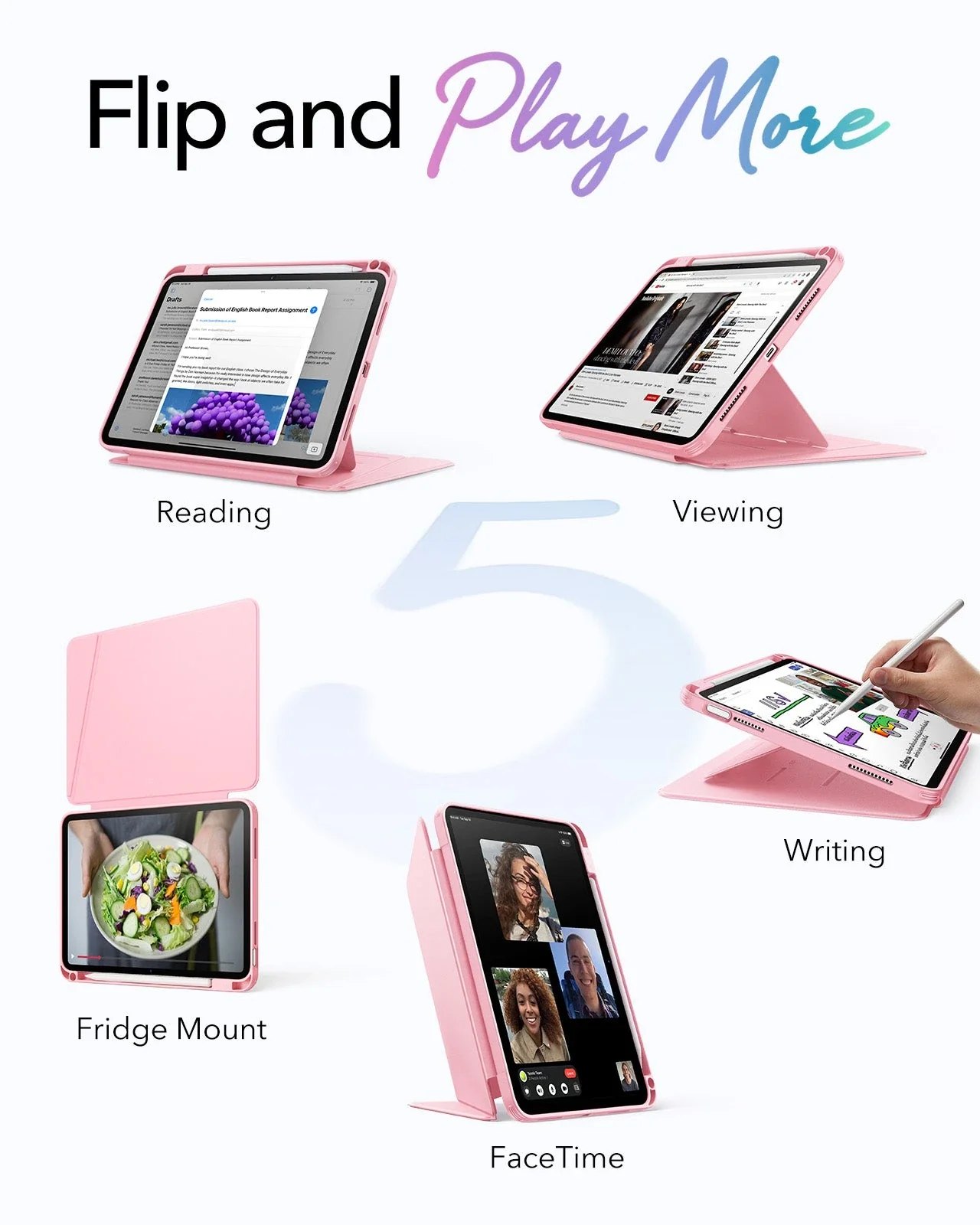iPad 11" (A18) 2026 Flip Magnetic Case with Pencil Holder - Pink - Image 3