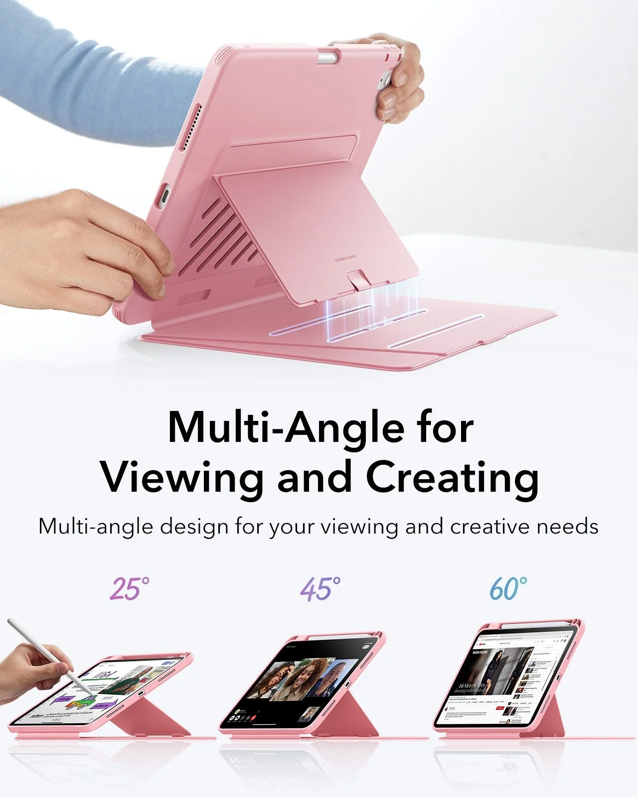 iPad 11" (A18) 2026 Flip Magnetic Case with Pencil Holder - Pink - Image 4
