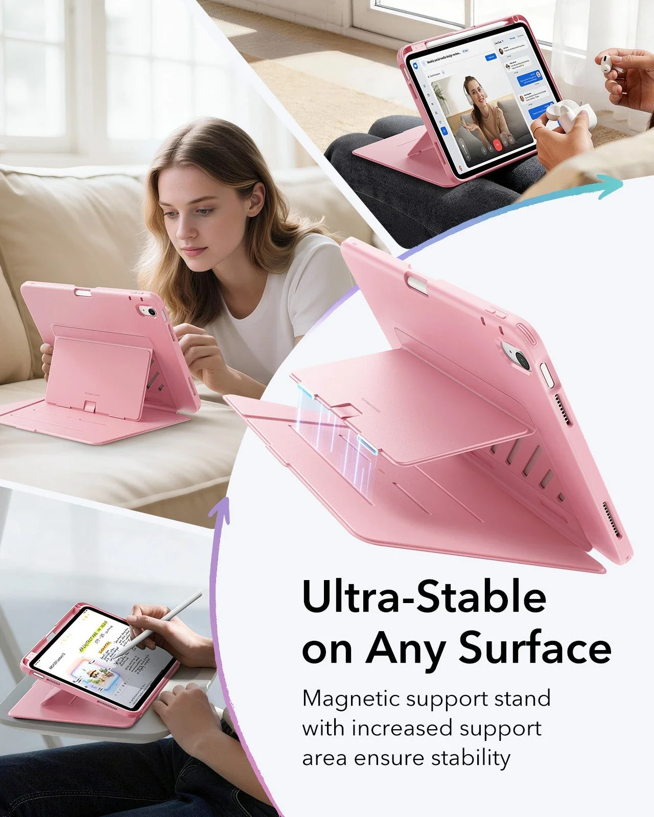 iPad 11" (A18) 2026 Flip Magnetic Case with Pencil Holder - Pink - Image 5